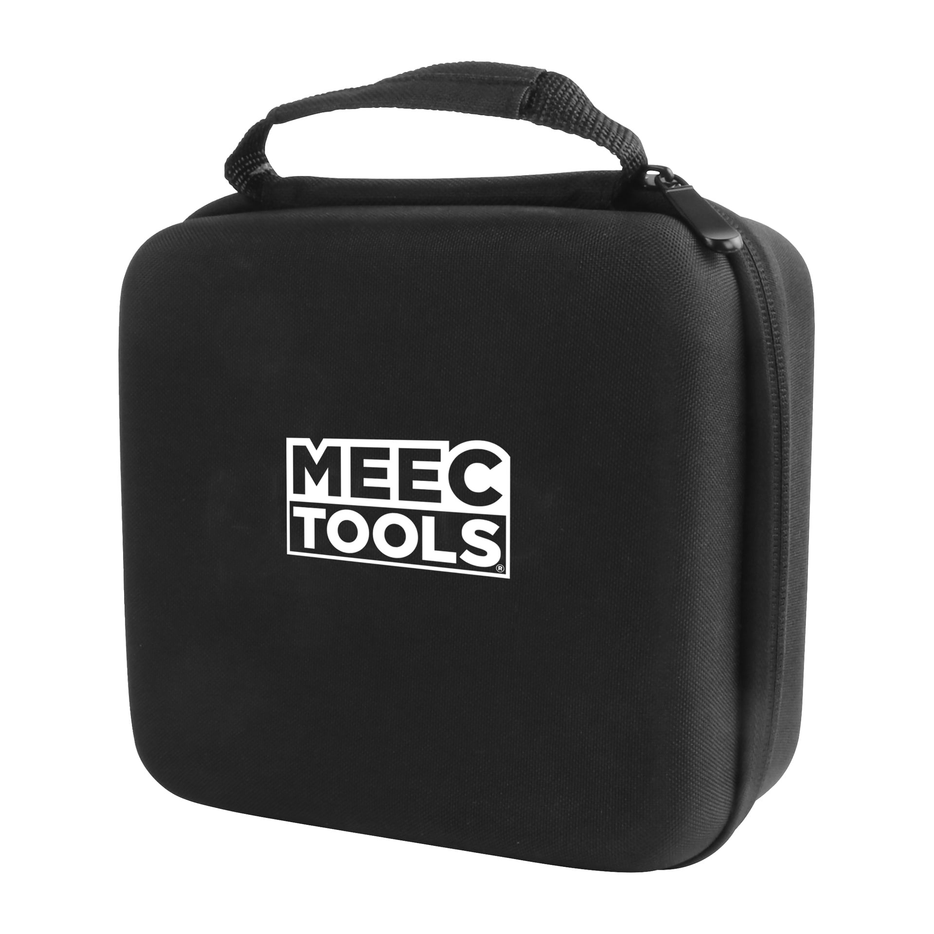 Svart rektangulær bæreveske med håndtak og glidelås, Meec Tools Multiseries-logo i hvitt, for Crosshair lasergrønn LZ-18V WORK 700.