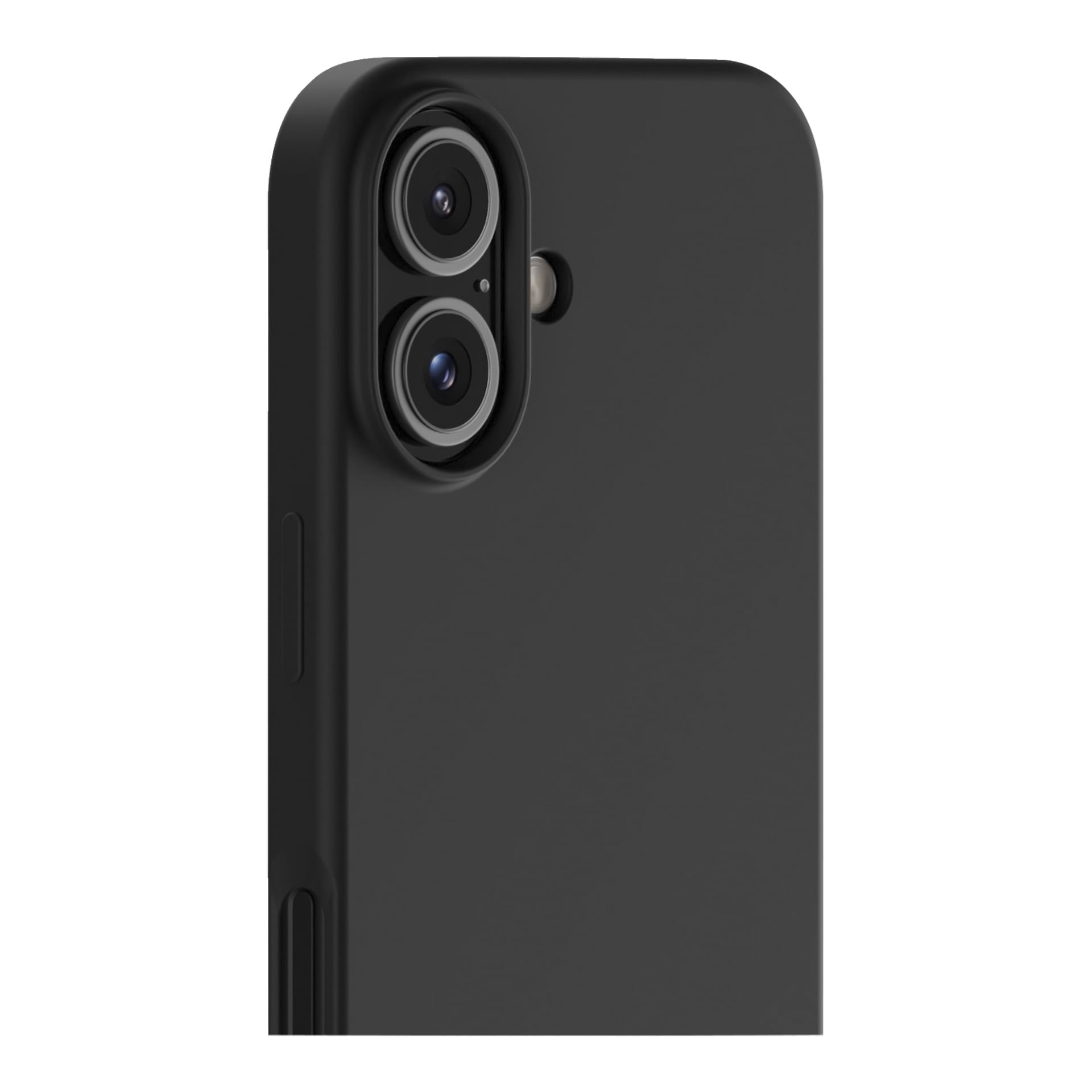 Svart Holdit Mobile-fodral på iPhone 16, matt finish, kantskydd, precisa utskärningar för dubbla kameror, blixt och sidoknappar.