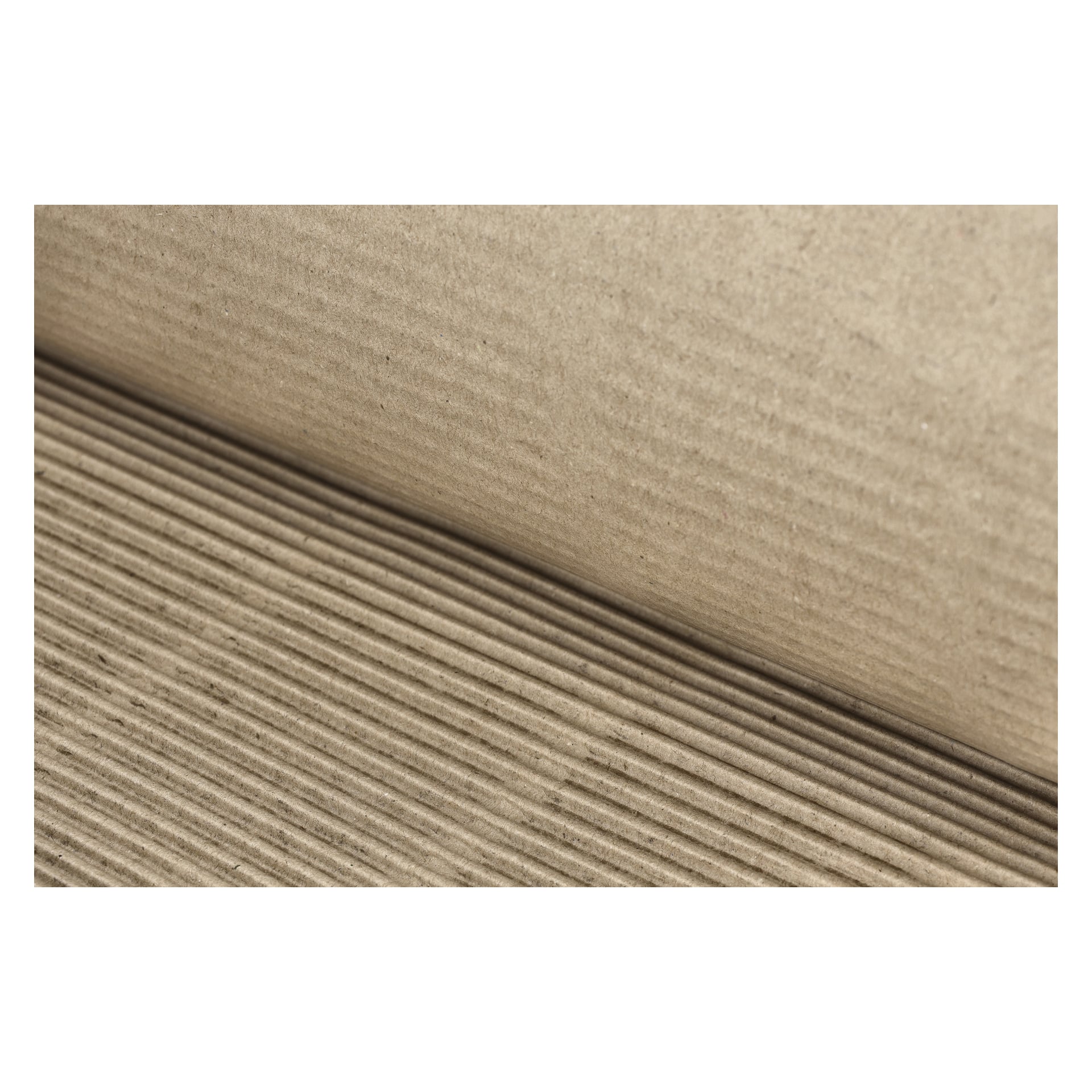 Et nærbilde av Hard Head Corrugated Cardboard avslører et delvis utrullet ark med sin unike bølgete, rillete overflate.