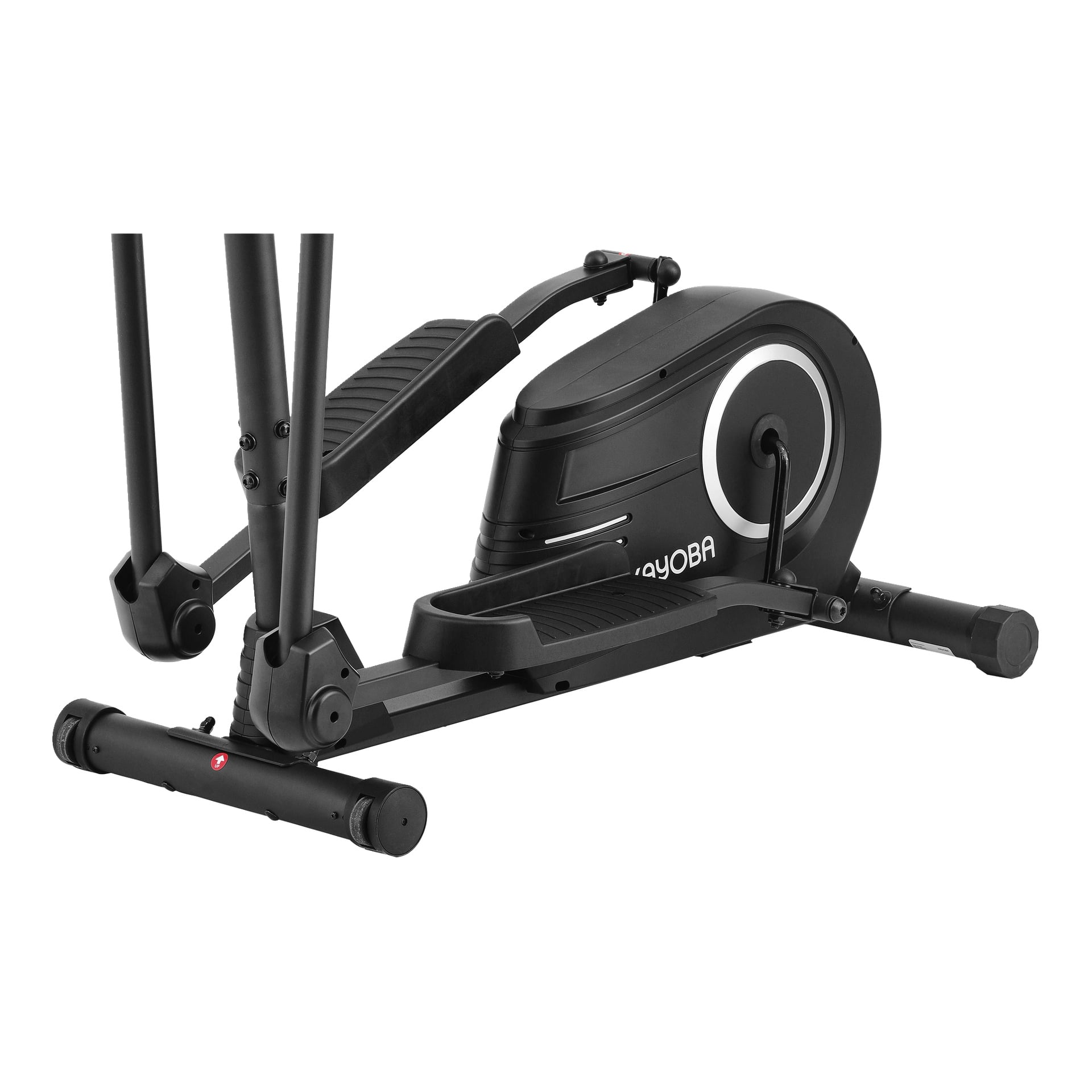 Lähikuva mustan Kayoba Crosstrainer -crosstrainer-crosstrainerin pohja- ja jalkapolkimista, sivuilla näkyvissä Kayoba-logo.