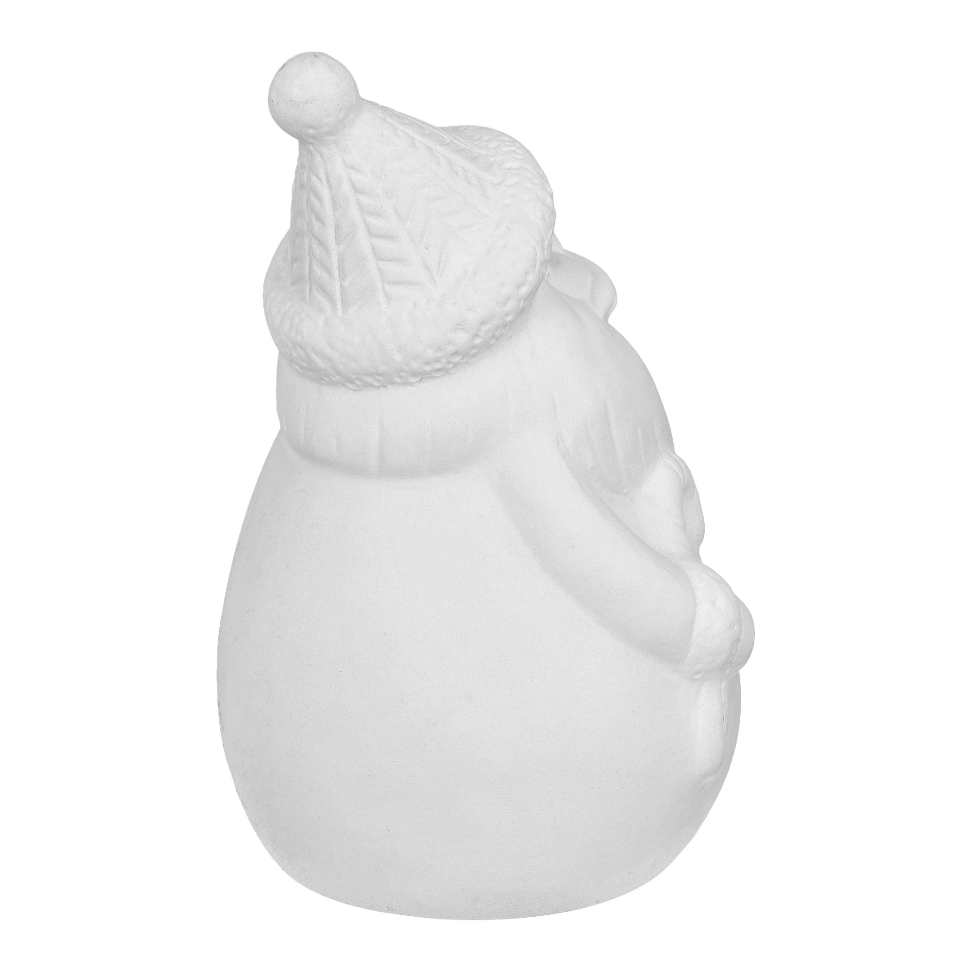 EKVIP Santa med LED-belysning är avbildad bakifrån, iförd en detaljerad vintermössa och halsduk, med ena armen lyft. Finishen ser slät och omålad ut.