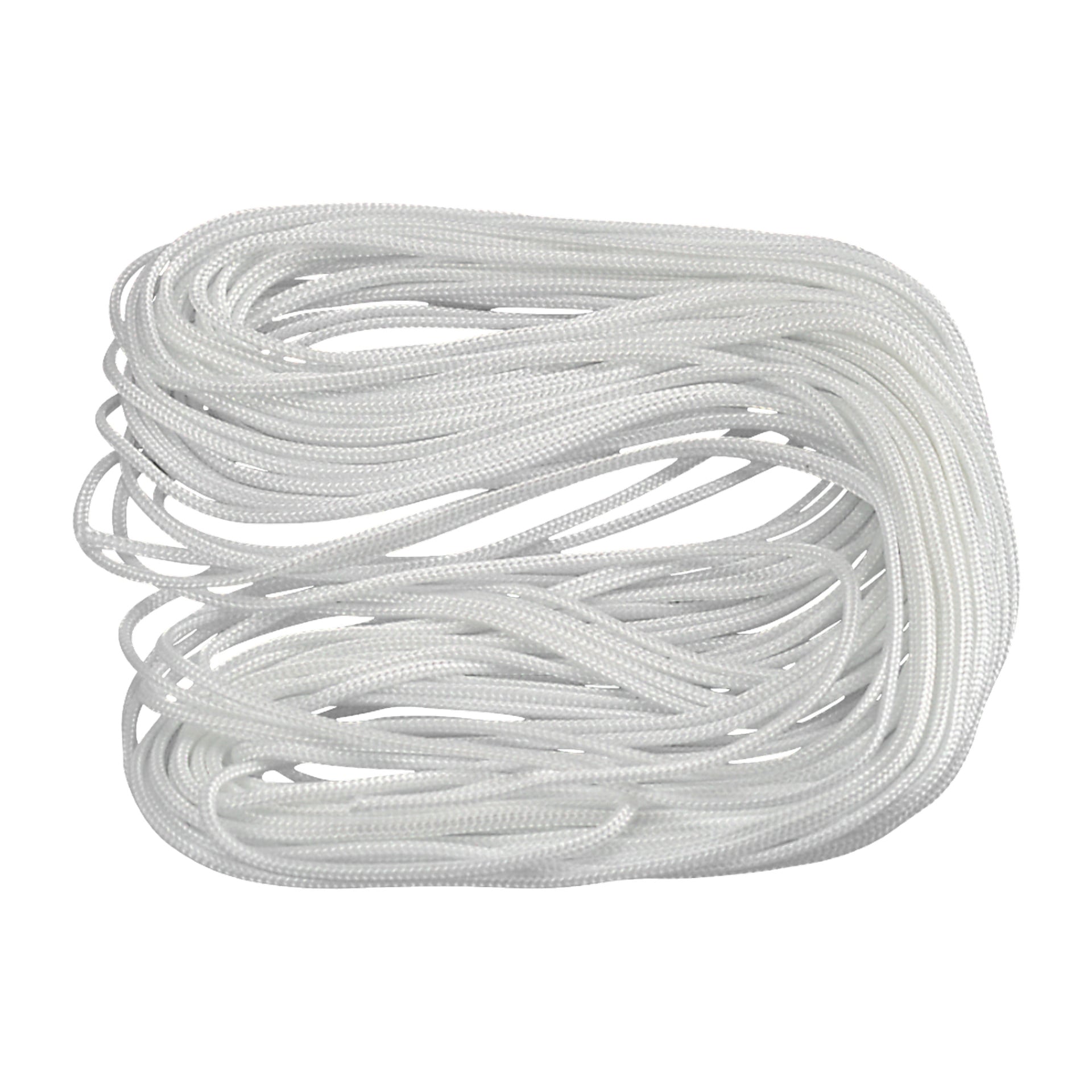 Ett prydligt hoprullat knippe av vit nylon Hard Head Venetian persiennsnöre.