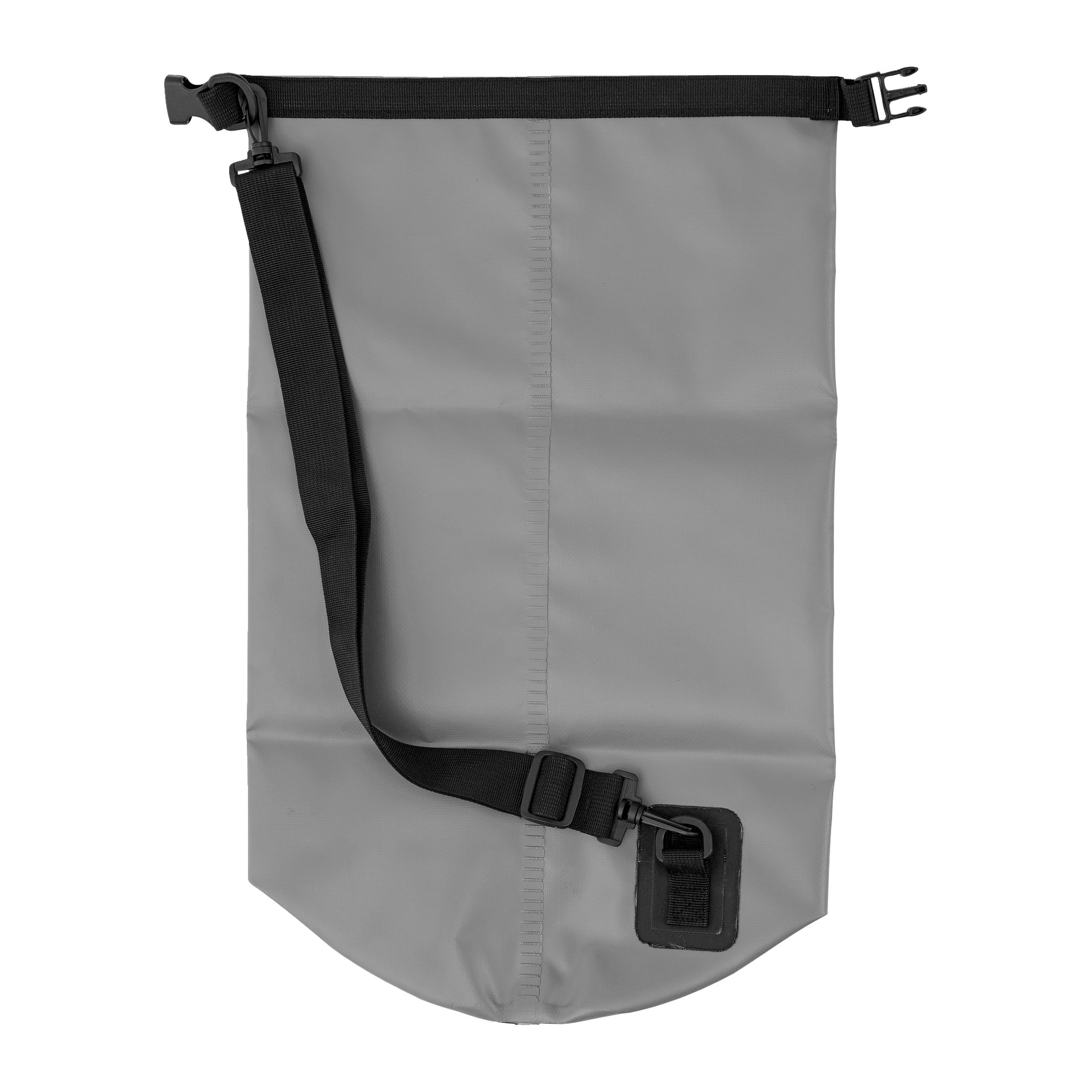 Kayoba Waterproof oppbevaringsveske har en grå kropp, svart justerbar skulderstropp, lukking av spennen øverst og en liten etikett nederst.