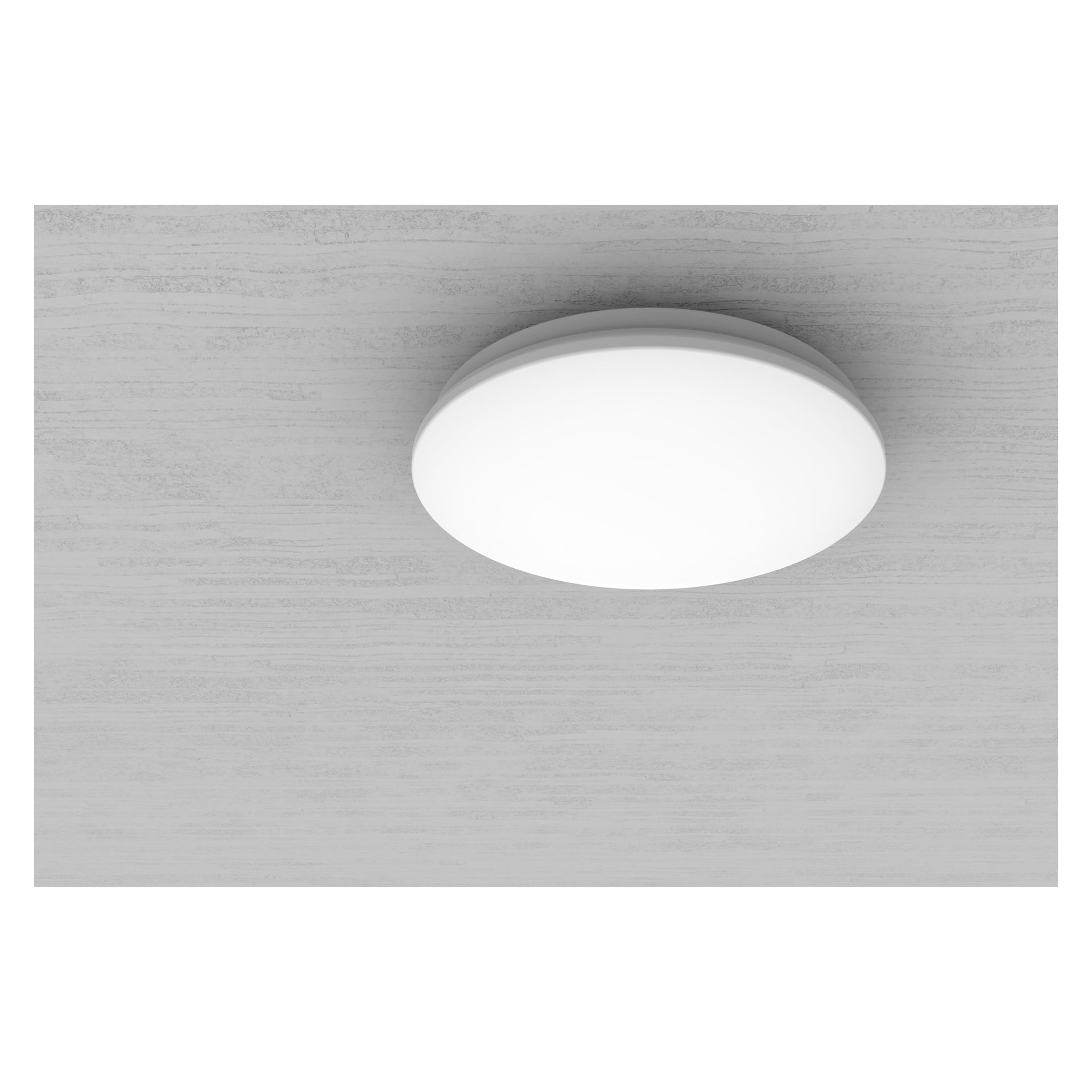 Na suficie o jasnoszarej fakturze jest zamontowana okrągła biała lampa LED Anslut.