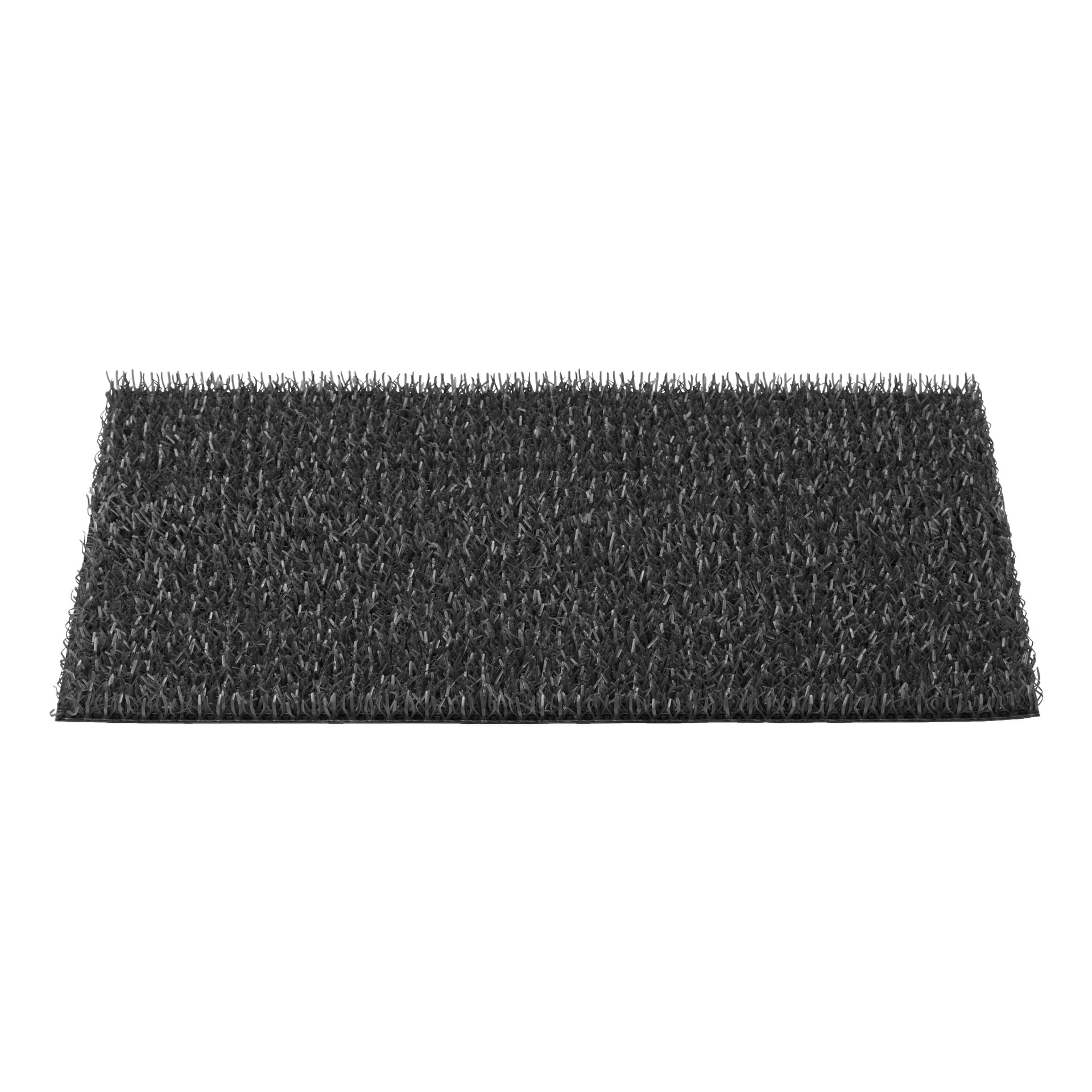 Astro Turf Turf Mat Original on suorakaiteen muotoinen musta matto, jossa on teksturoitu pinta ja tiheästi pakkatut pystysuorat harjakset, katsottuna ylhäältä päin.