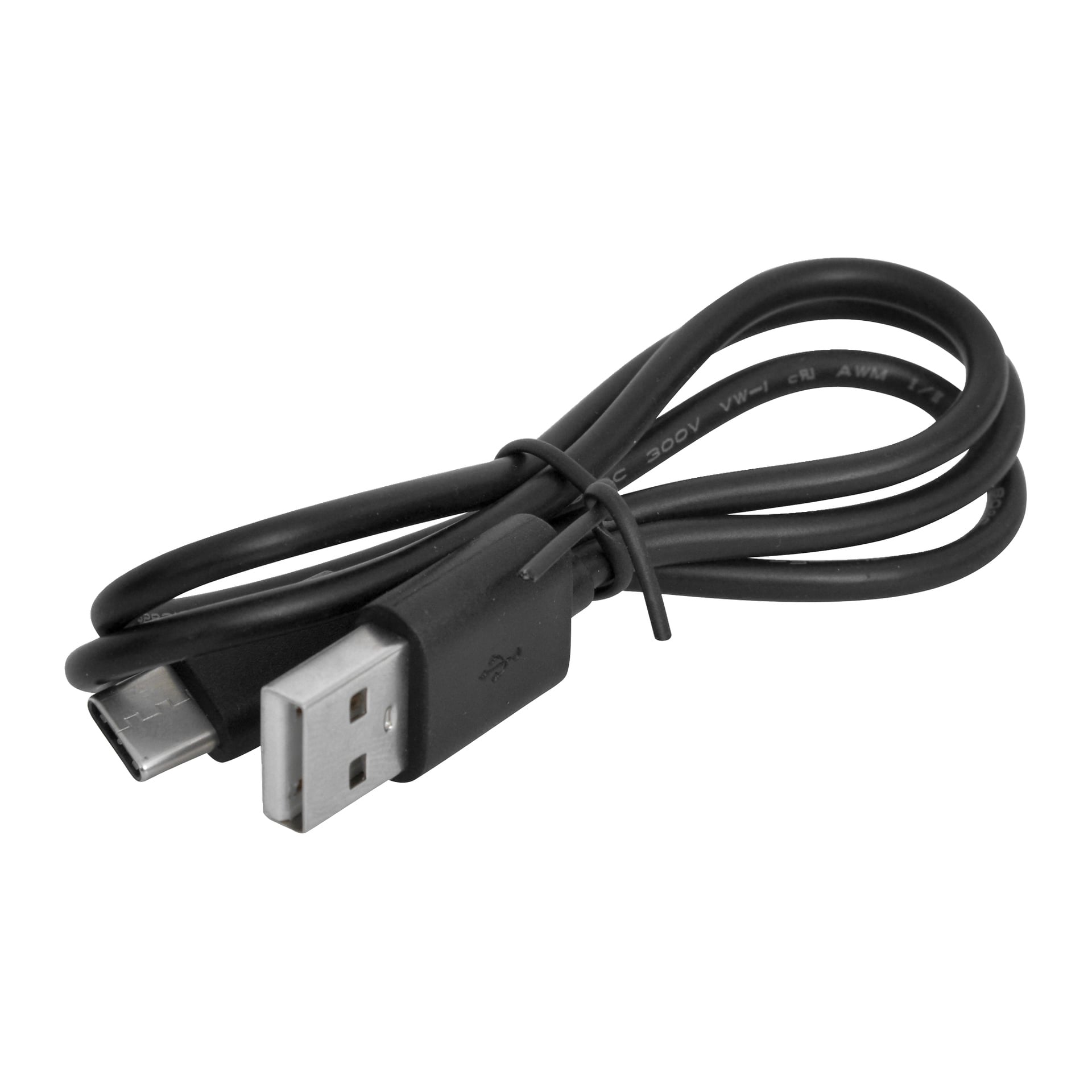 Musta kierrellinen USB-kaapeli Jilongin minikompressorille, jossa on USB-A- ja micro-USB-liittimet, jotka on kiinnitetty kierrenauhalla.