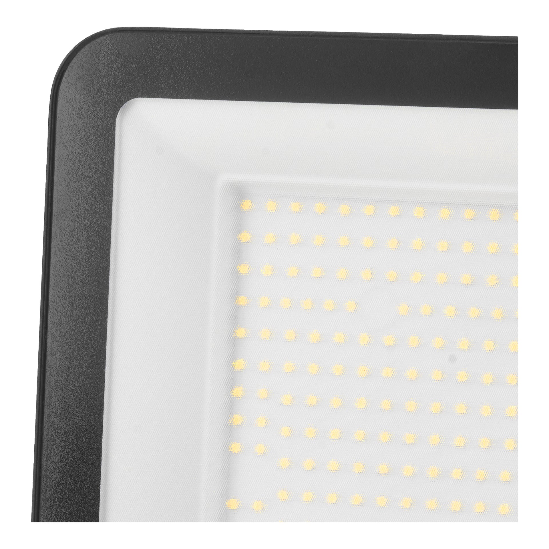 Delvis vy av Anslut LED-strålkastaren med en rektangulär svartvit ram och ett rutnät av gula LED-lampor.