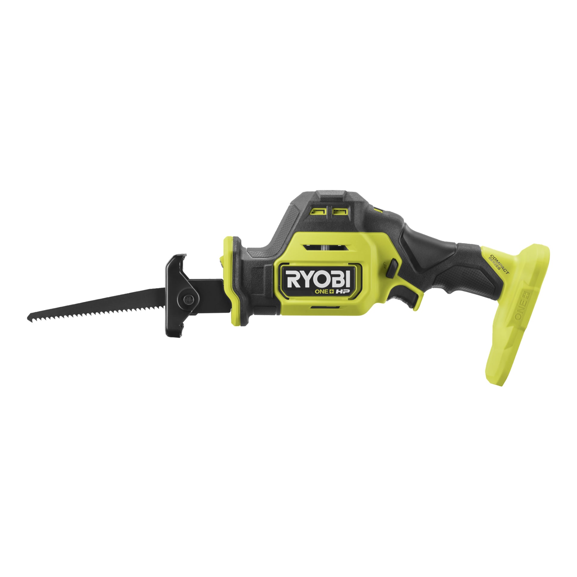 Ryobi One+ HP RRS18C1 bajonsåg med ergonomiskt handtag, synligt blad, gul-svarta färger och RYOBI-logga på sidan.
