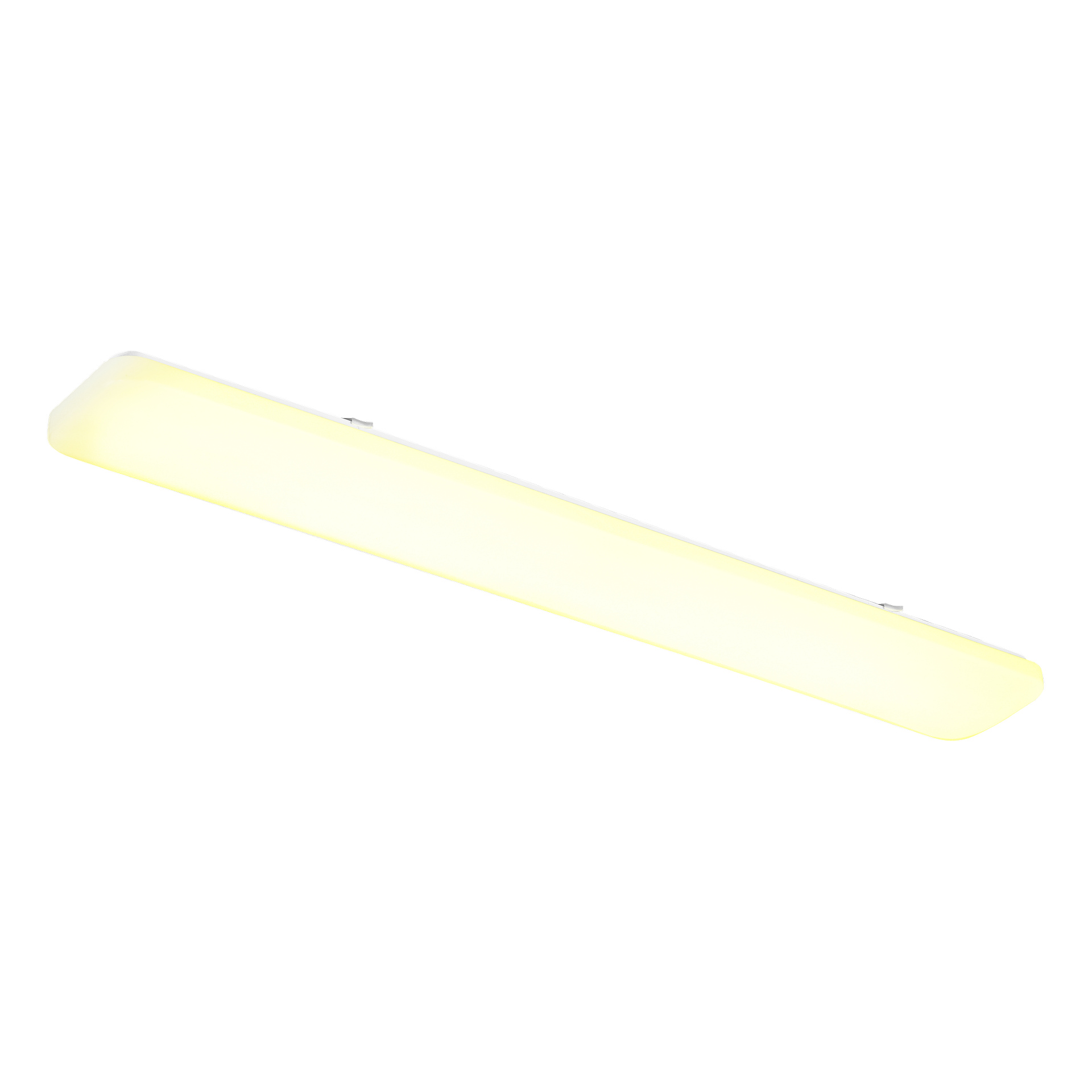 Anslut LED-armaturen har en rektangulär vit ram och avger ett milt gult sken.