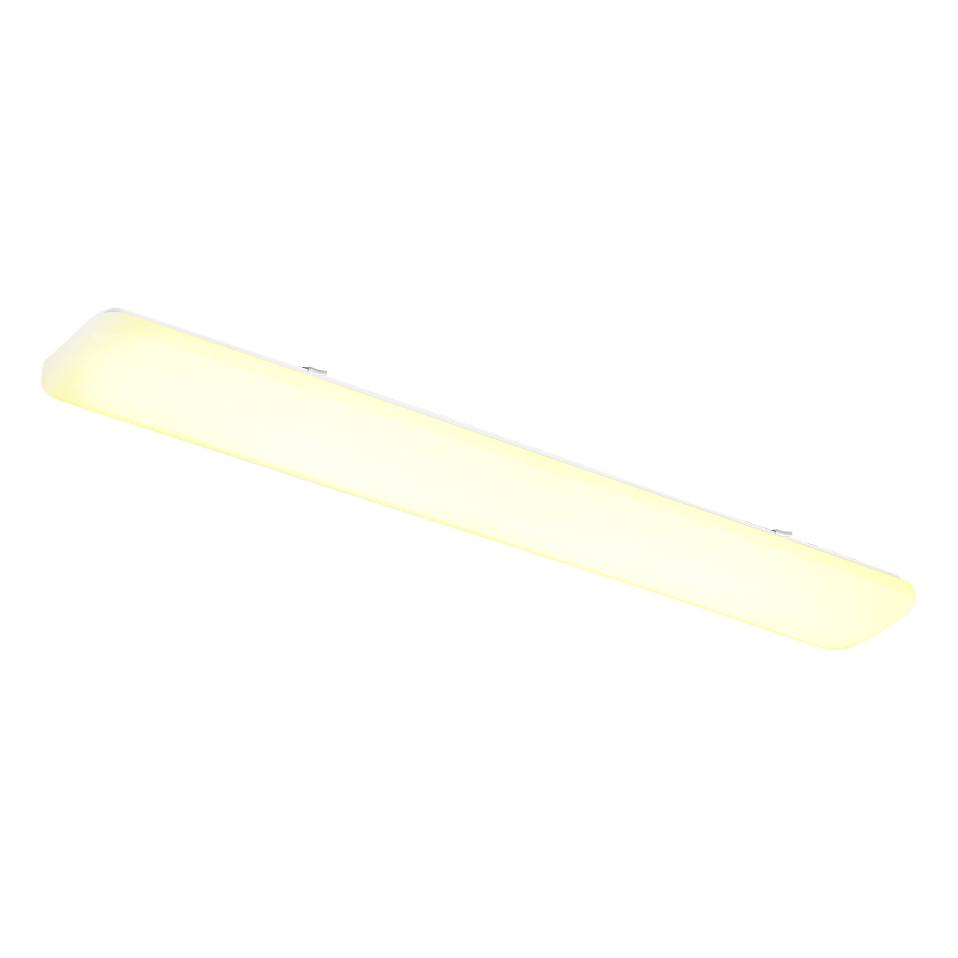 Die Anslut LED-Lampe hat einen rechteckigen weißen Rahmen und strahlt einen sanften gelben Schein aus.