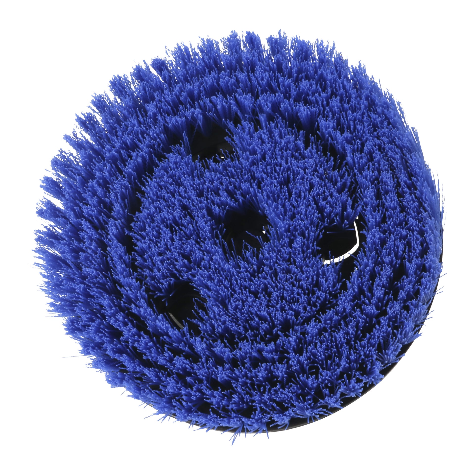 Närbild på Meec Tools Brush-huvudet med rund blå form, täta blandade borst och mellanrum i mitten.