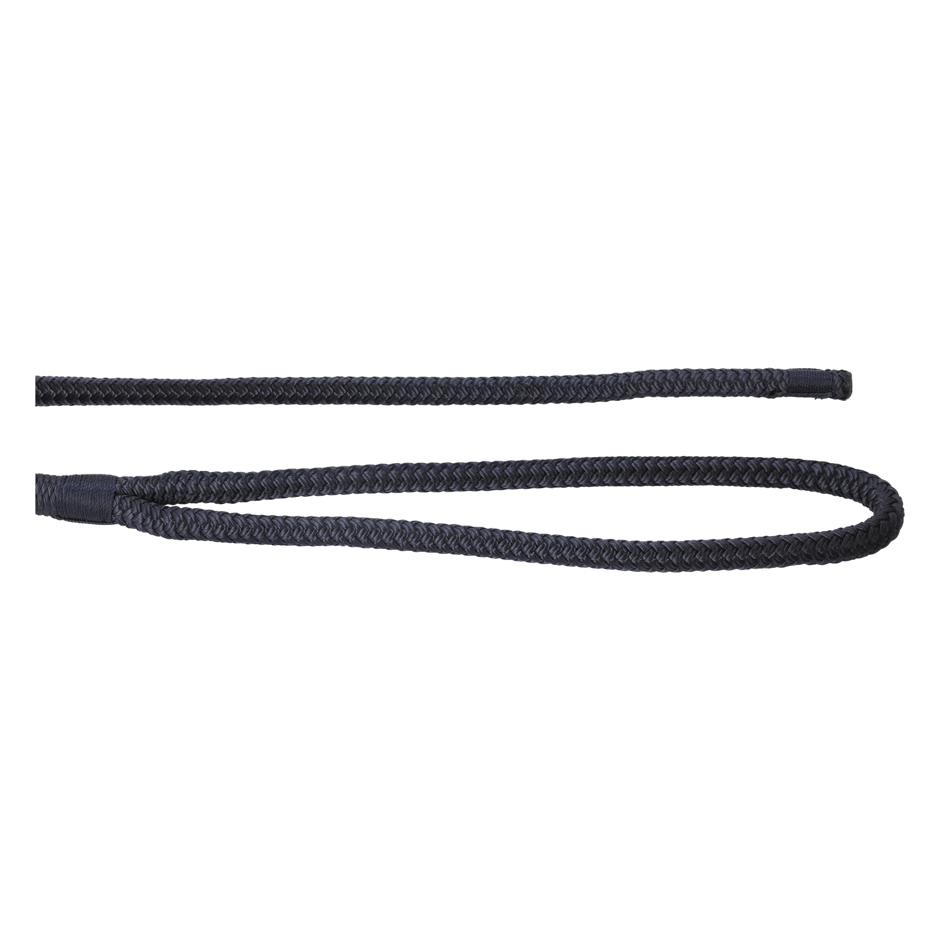 Närbild av Hamron Mooring Rope med ett svart flätmönster, en öglad ände och en rak motsatt ände.