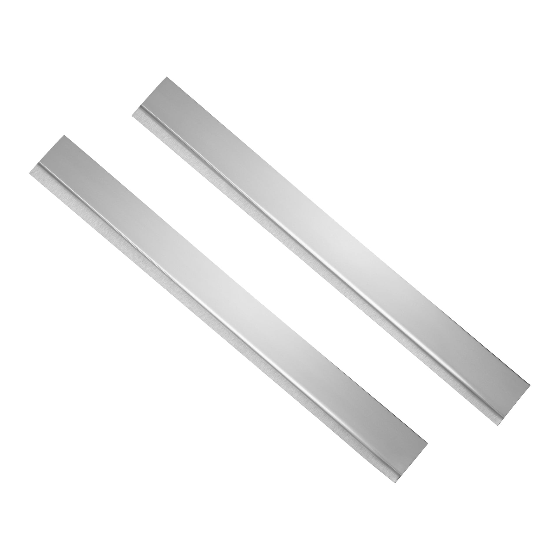 Ein Paar lange, rechteckige Hard-Head-Farbschaberblätter mit erhöhten Kanten sind parallel ausgerichtet. Das Paket enthält zwei Klingen.