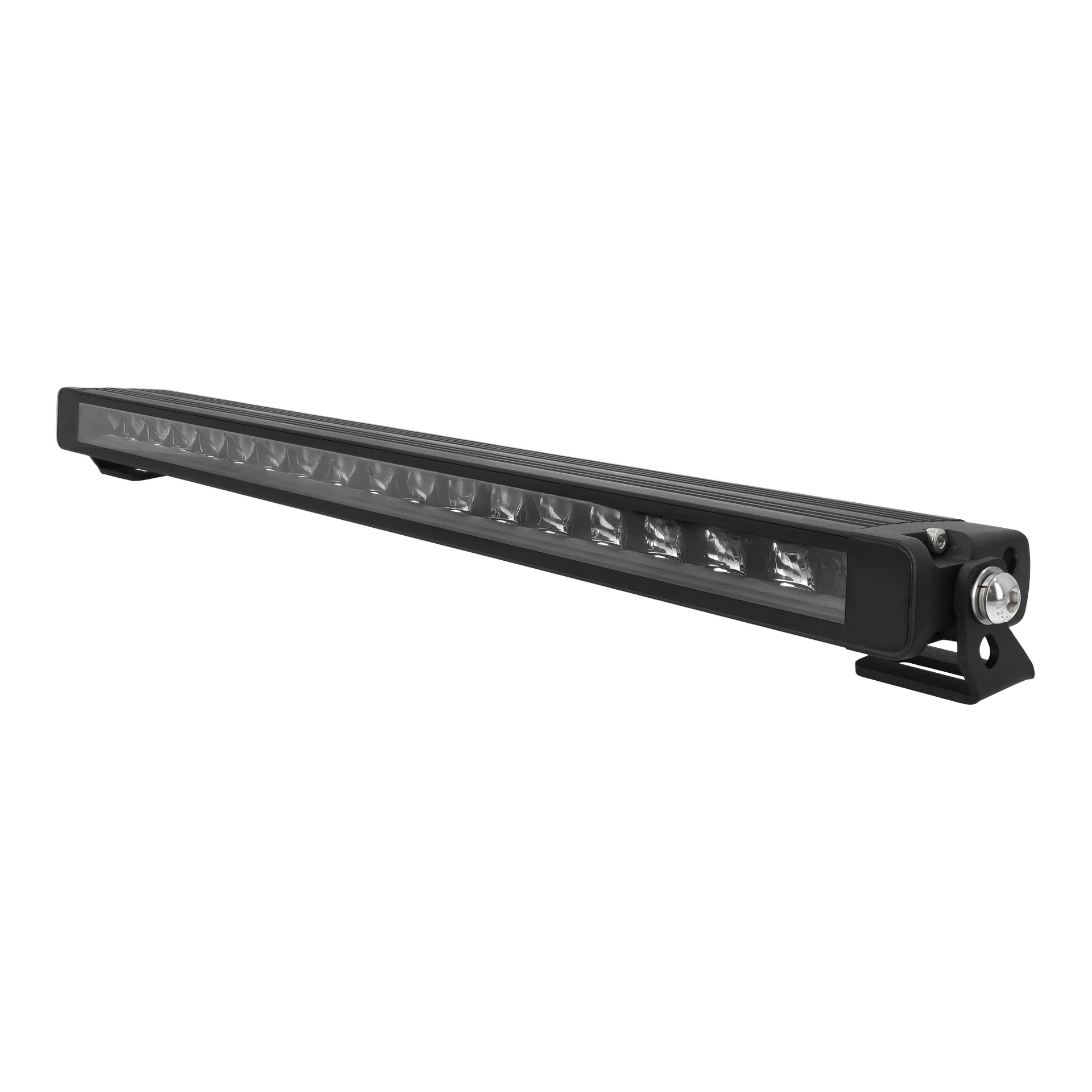 En svart, rektangulär Hamron LED-ljusstång med flera LED-lampor under ett genomskinligt lock, fäst vid ett metallfäste med en synlig skruv.