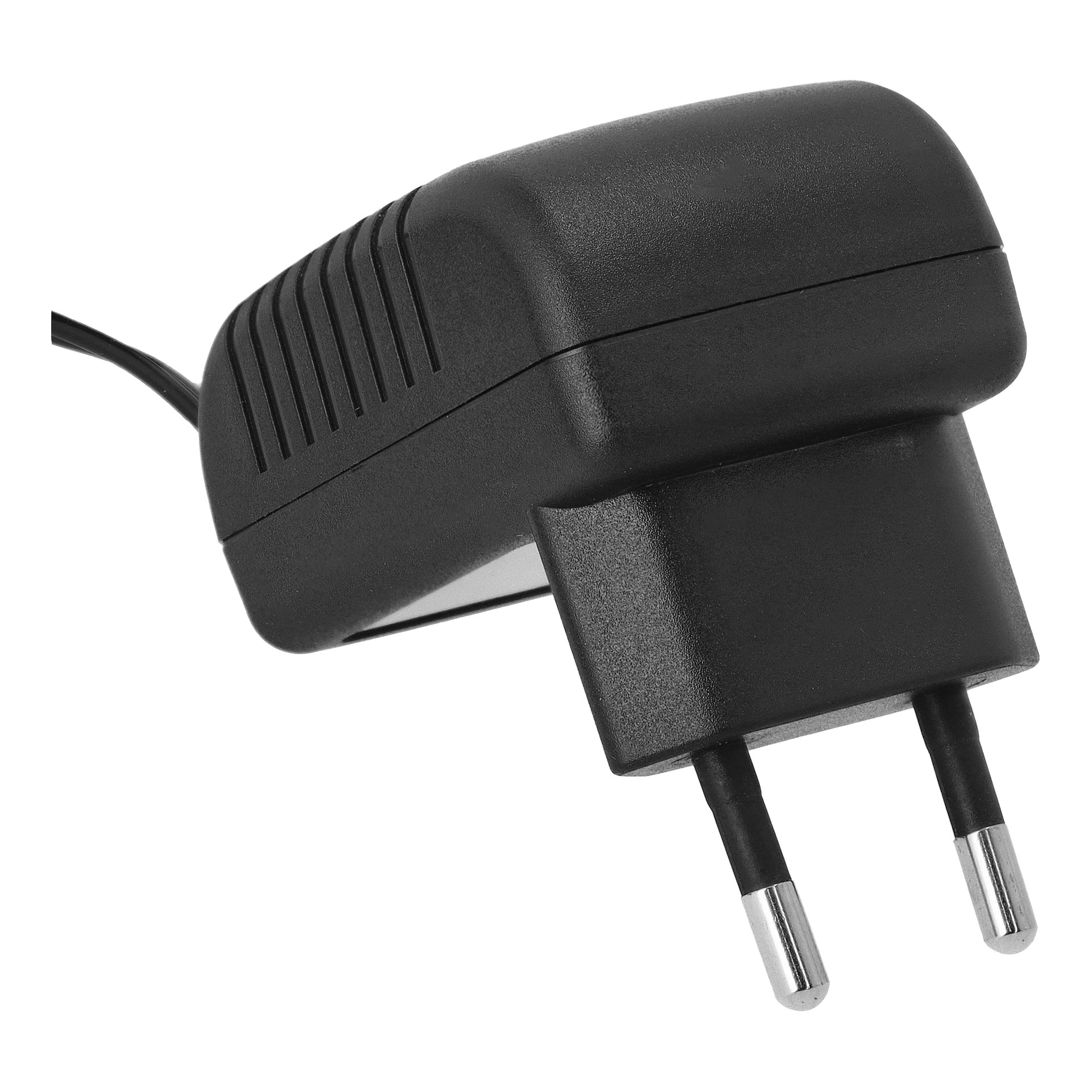 Zbliżenie na ładowarkę Meec Tools Multiseries CH-18V EASY 100, czarną zasilarkę z dwoma okrągłymi bolcami do europejskich gniazdek.