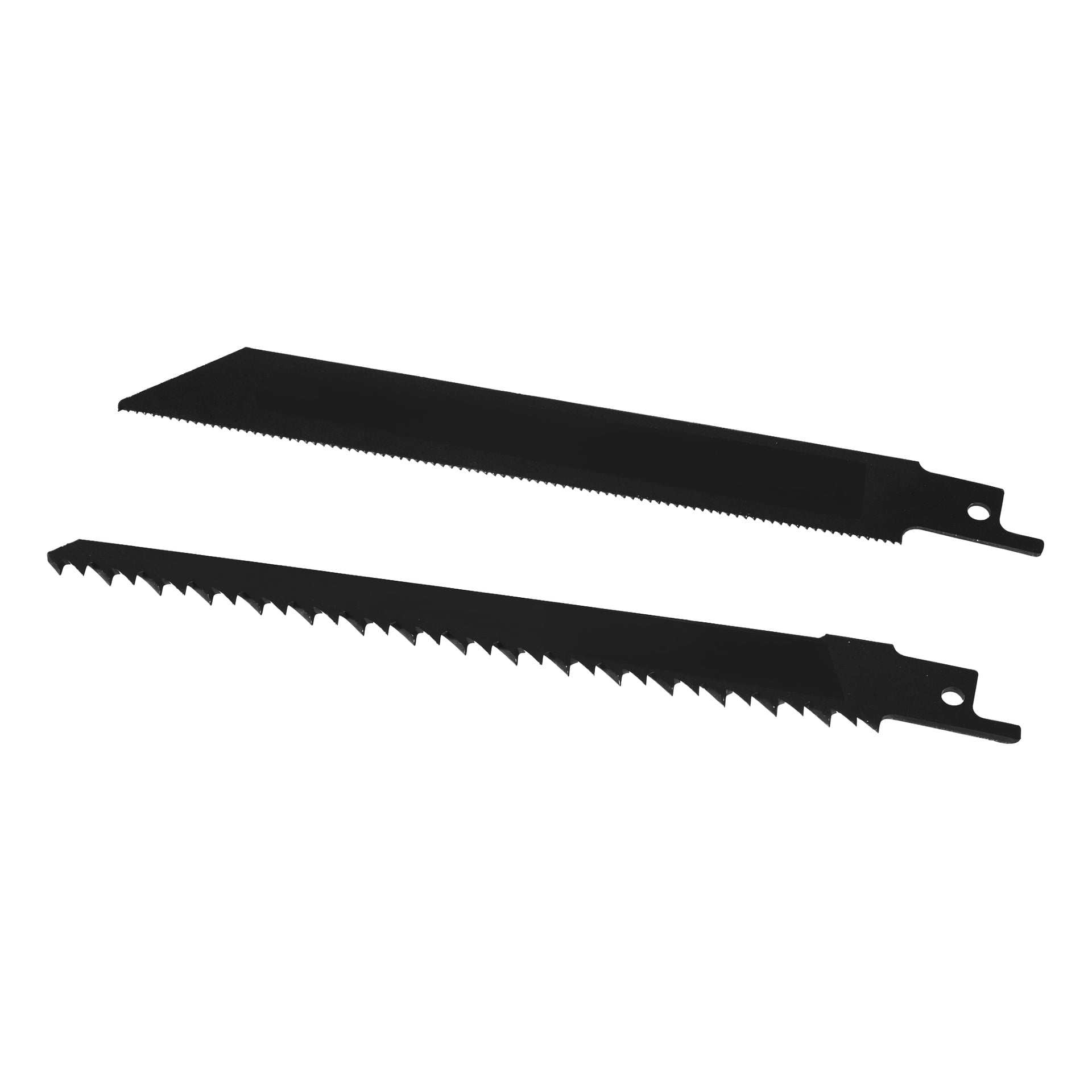 Två svarta Meec Tools Multiseries-blad för RS-18V HOME 500-sågen, sida vid sida – ett med fina tänder, ett med grova tänder.