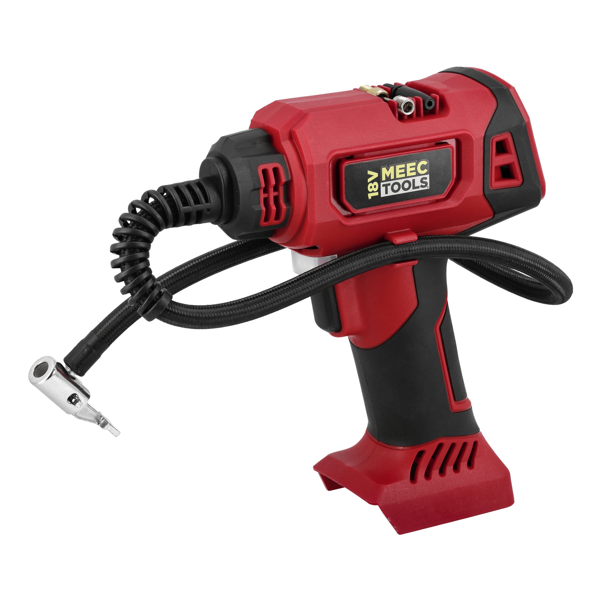 Punamusta Mini kompressori CP-18V HOME 300 Meec Tools Multiseriesilta, joustavalla letkulla, johdottomalla muotoilulla.
