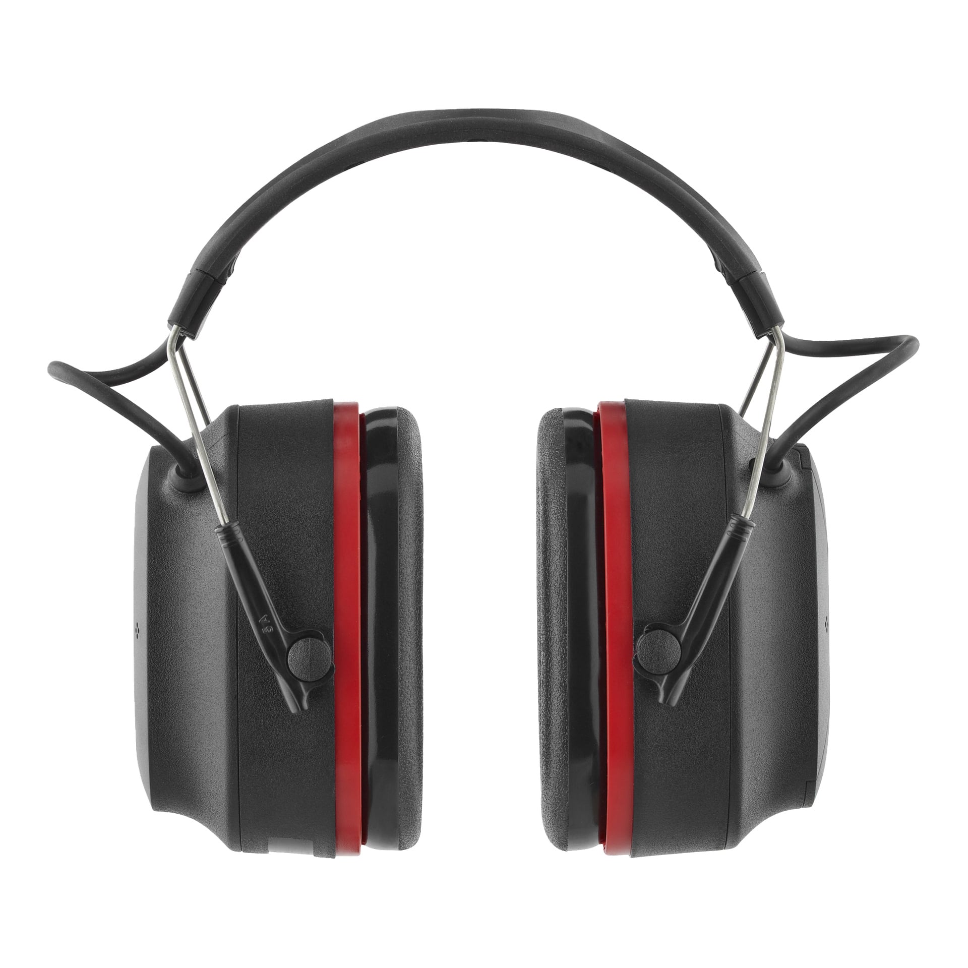 3M-kuuloliittimien etunäkymä Bluetooth Pro-Protectilla, mustalla ja punaisella paksulla pehmusteella.