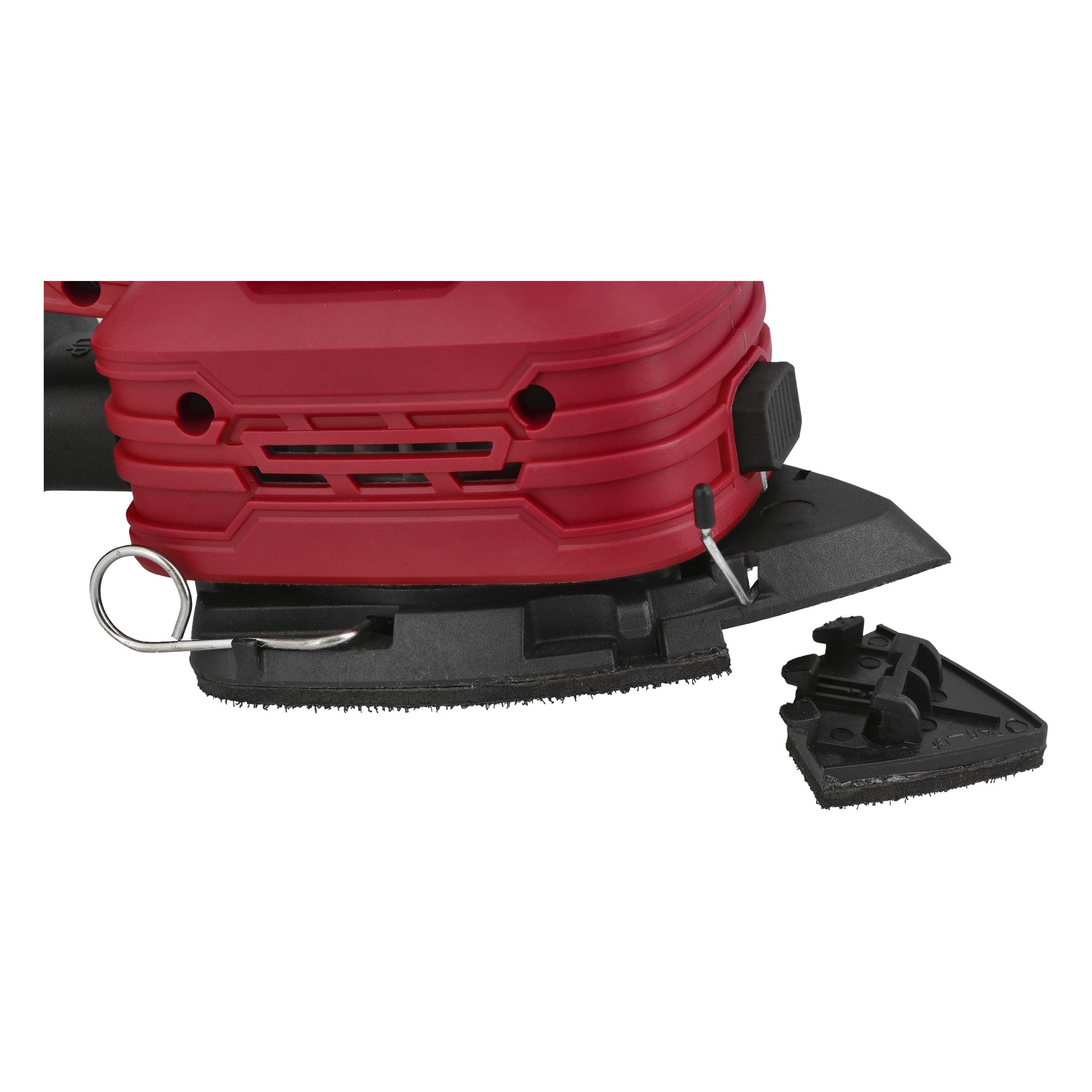 Närbild på ett Meec Tools Multiseries Multi-slipkit 3-i-1 med avtagbar svart triangulär slipplatta framtill.
