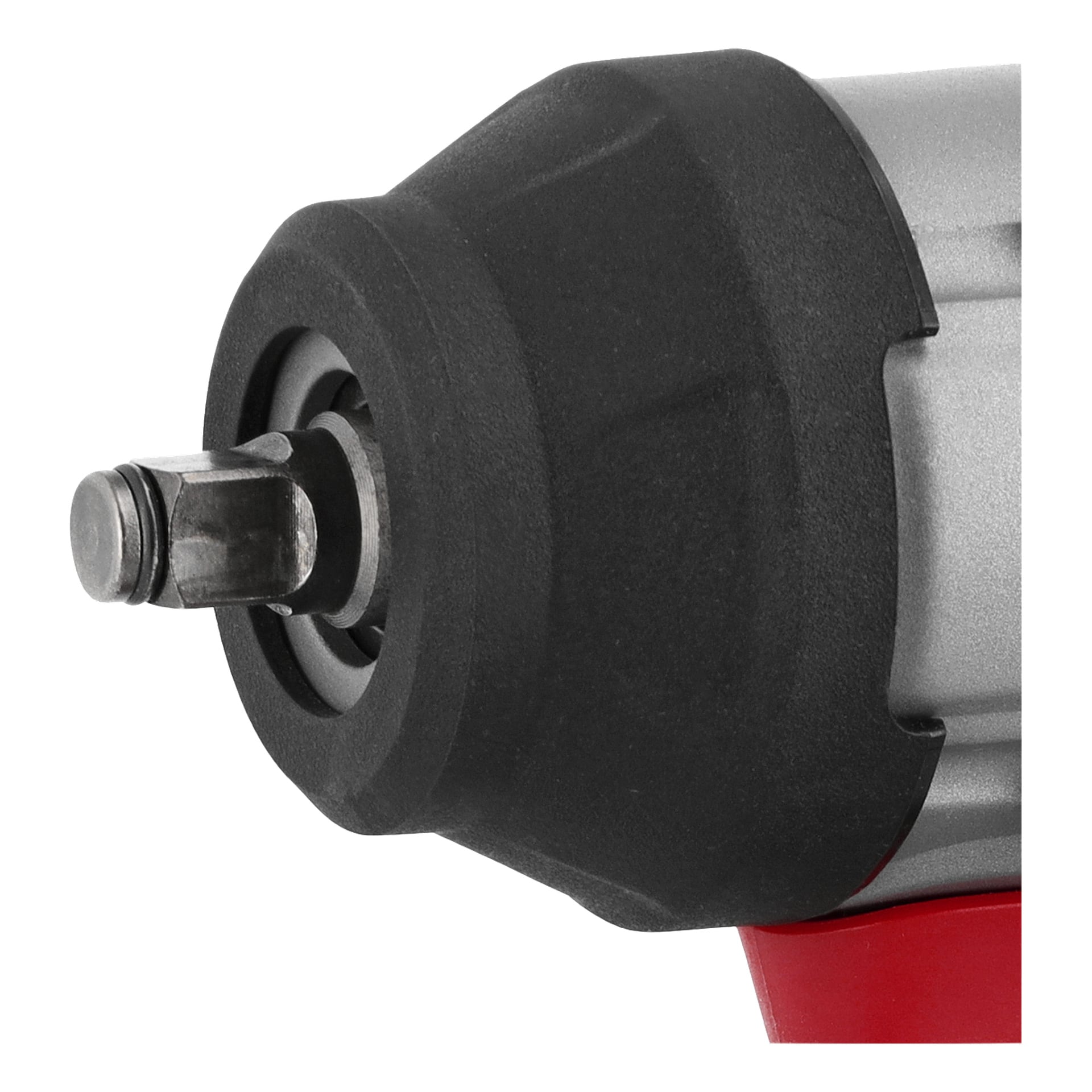 Szczegółowy widok głowicy klucza udarowego Meec Tools Multiseries IW-18V WORK 700 z srebrnym kowadłom do mocowania nasadek.