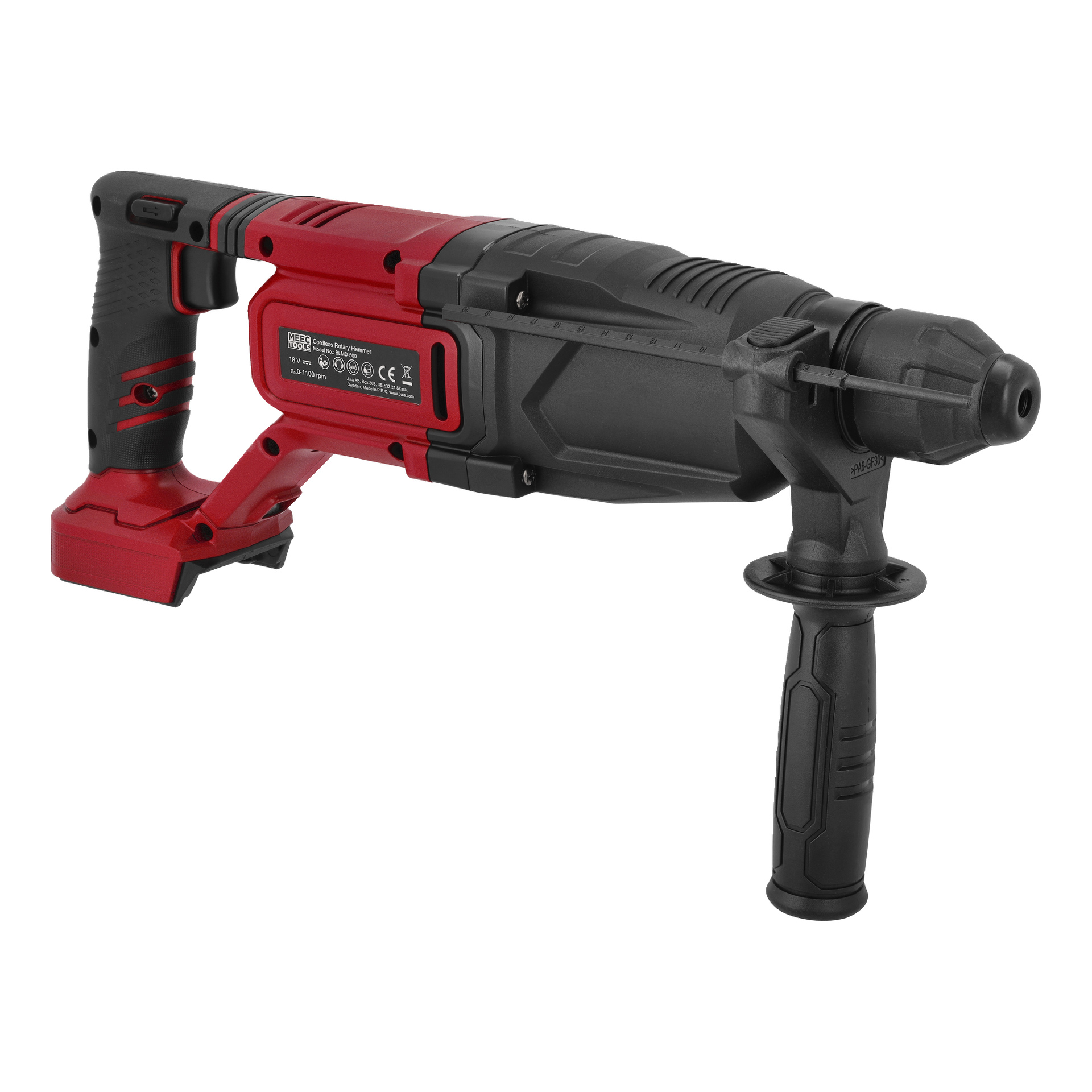 Meec Tools Multiseries Impact 5-delat borrkombikit med svart och röd sladdlös roterande borr, sidohandtag, inget batteri.