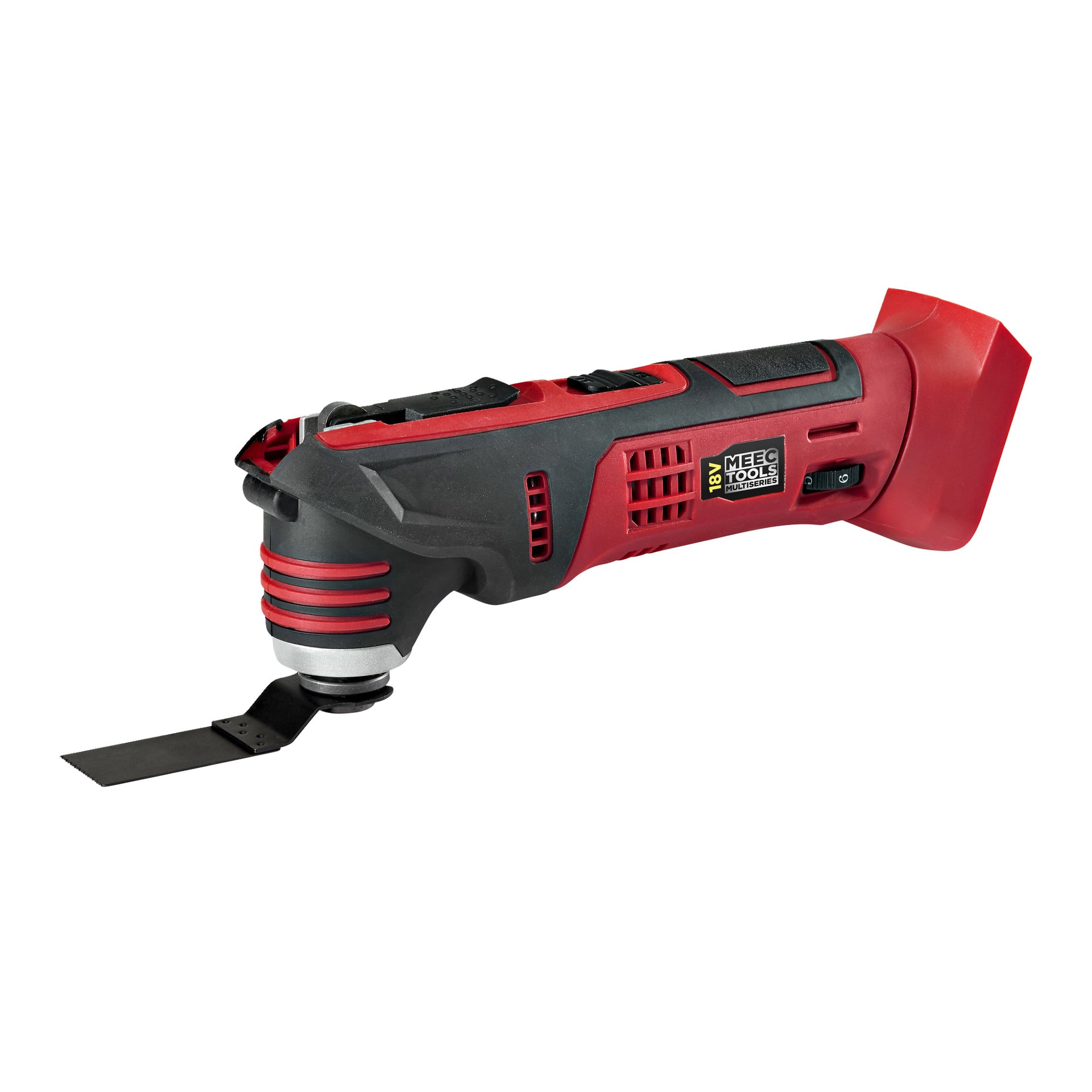 Ett Meec Tools Multiseries DECK WORK PACK däckkit med 7 röda och svarta delar uppställda i en horisontell rad.