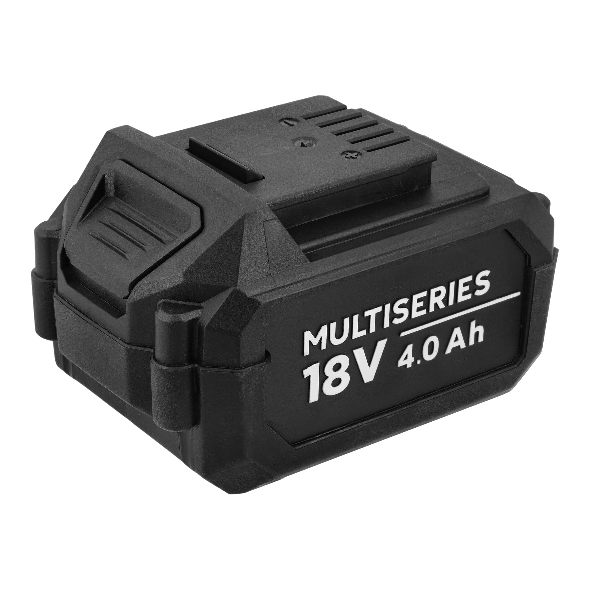 Meec Tools Multiseries Garage Kit GARAGE PACK (6 deler) inkluderer et solid 18V 4,0Ah svart batteri merket "MULTISERIES" på siden.