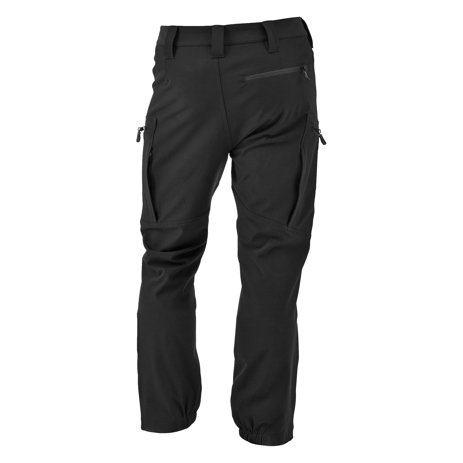 Kayoba Outdoor herrebukser fra Östanå med glidelåslommer på siden og foran, belteløkker og elastiske mansjetter ved anklene.