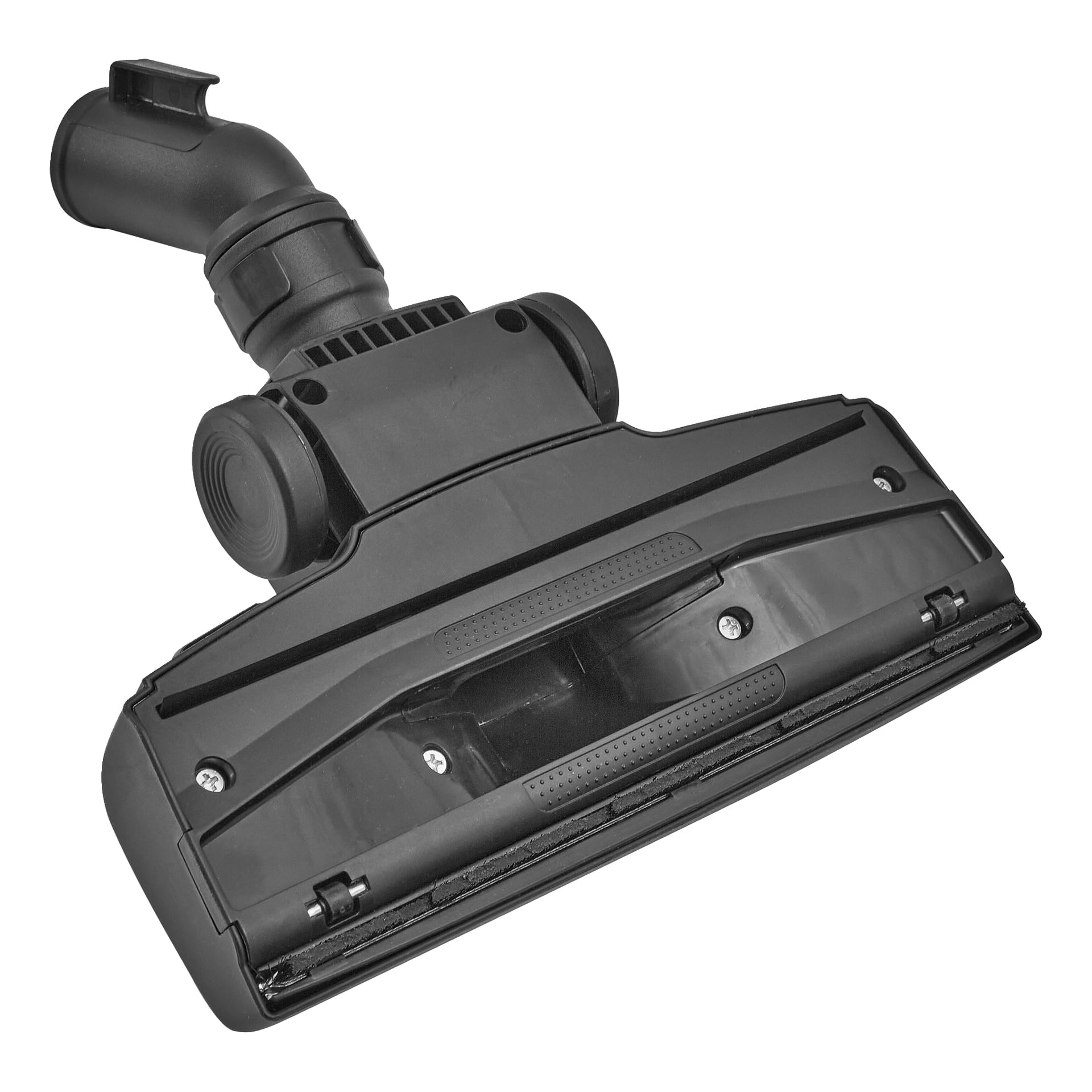 Närbild på en Bright Vacpers svarta golvfästehuvud, med en svängled och synlig rullborste.