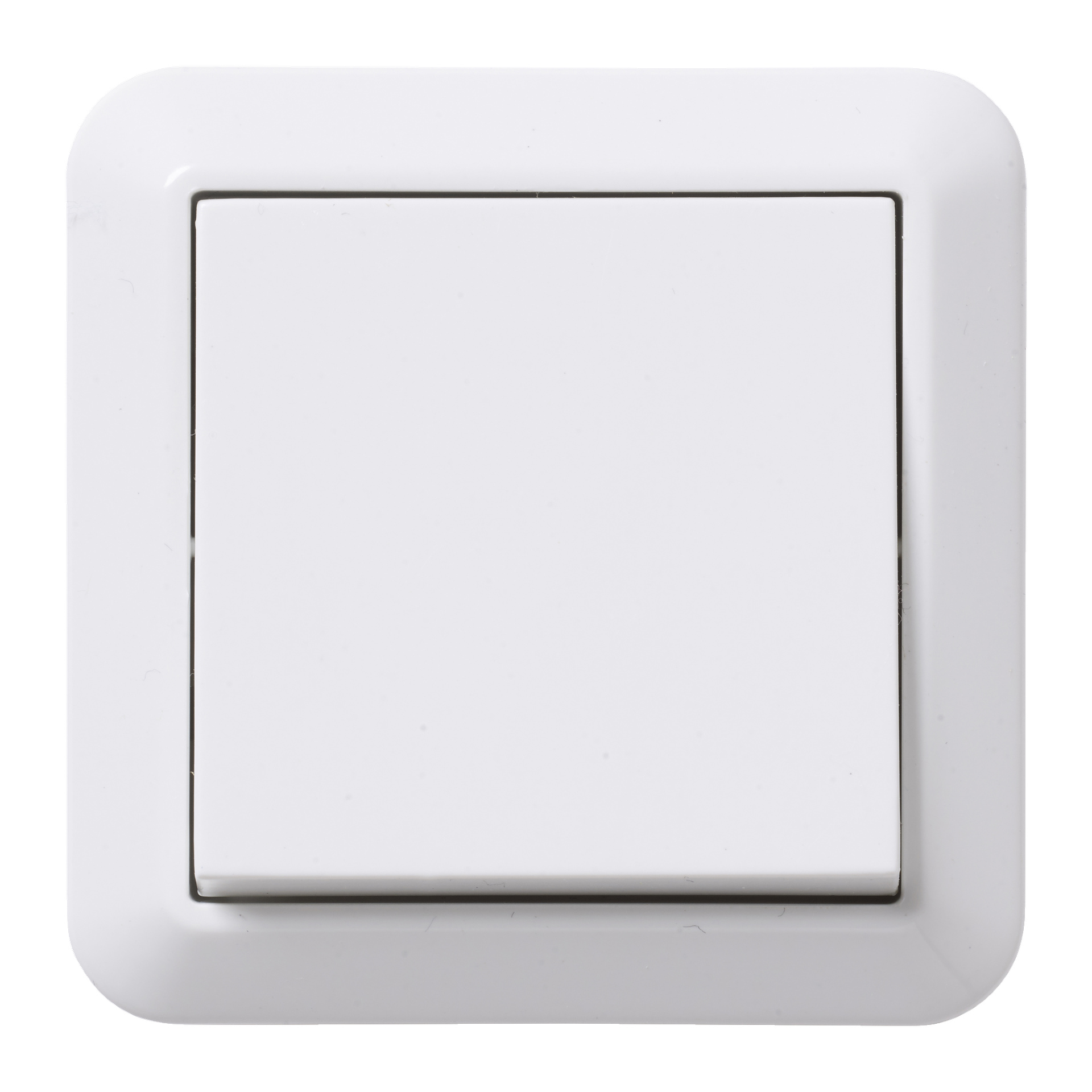 Anslut Switch – en slank, hvit firkantet lysbryter med minimalistisk utseende, innrammet av en matchende hvit kant.