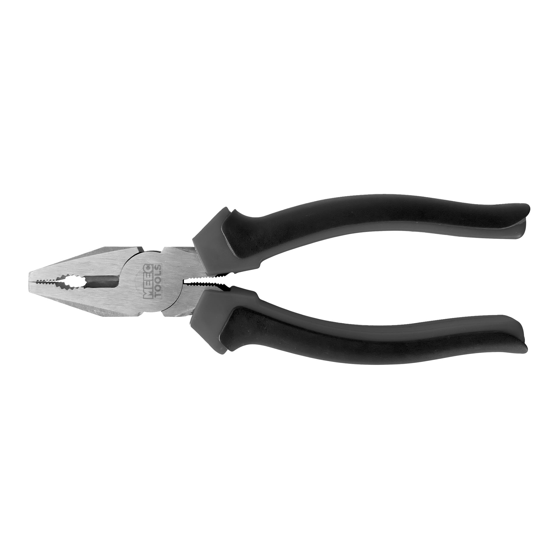 Meec Tools kombinationstång med svarta gummibelagda handtag och texturerade käftar.
