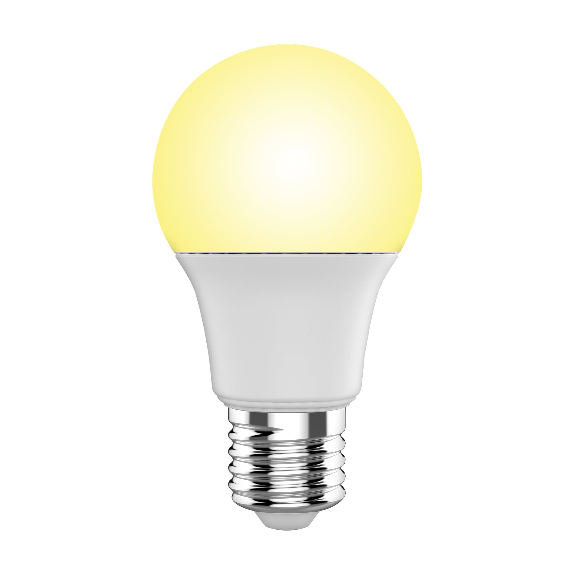 Anslut Normal LED-lampa 2-pack visar lampor med lysande gula toppar och silverfärgade skruvsocklar.