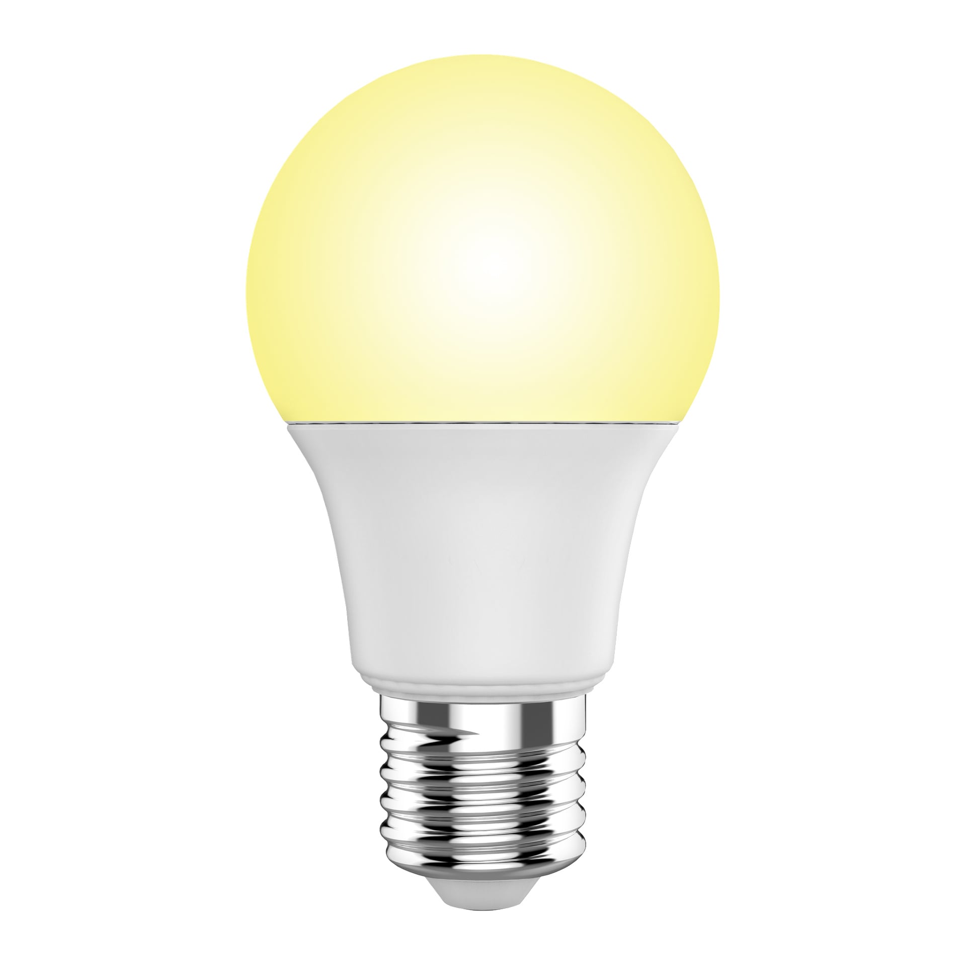 Anslut Standard LED-lampa 2-pack inkluderar vita lampor med runda gultonade toppar och metalliska skruvsocklar.