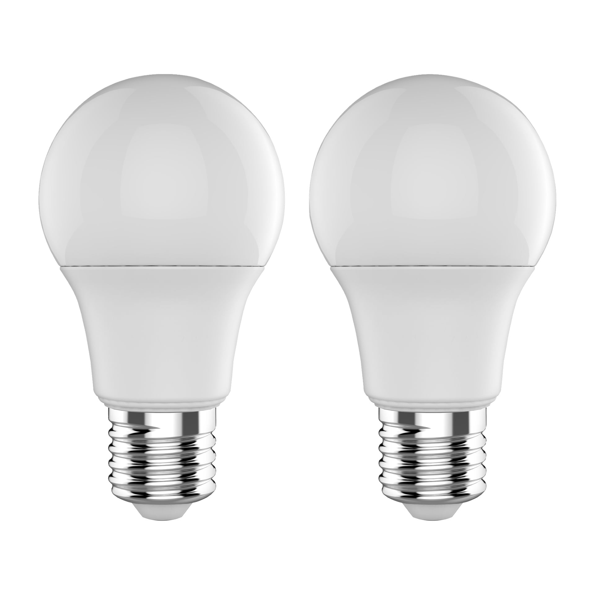 Två paket Anslut Normal LED-lampor med silverfärgade skruvsocklar står upprätt, placerade sida vid sida.