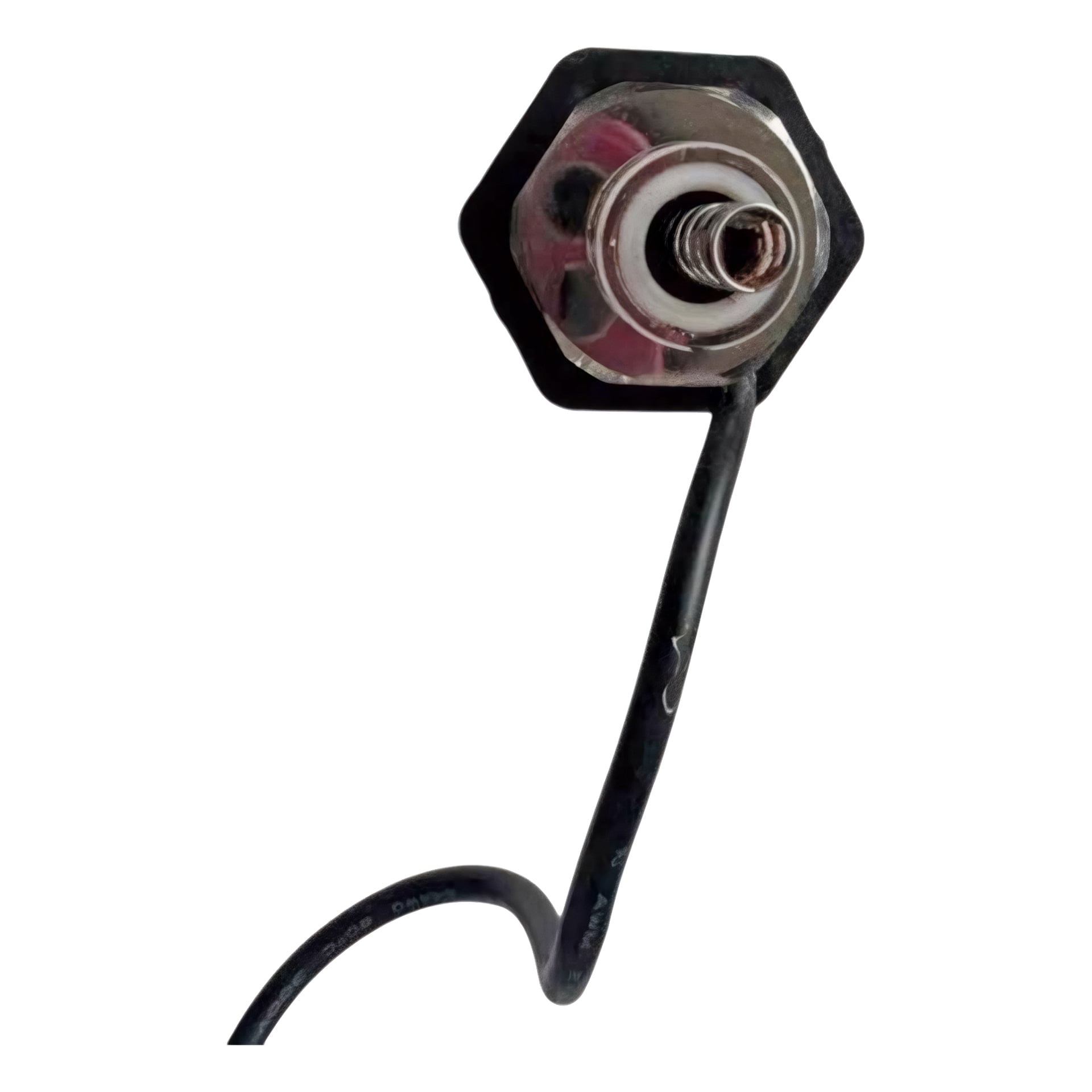 Närbild på Paint Sprayer Pressure Sensor Kit med en hexagonall metallbas och en spiralad tråd.