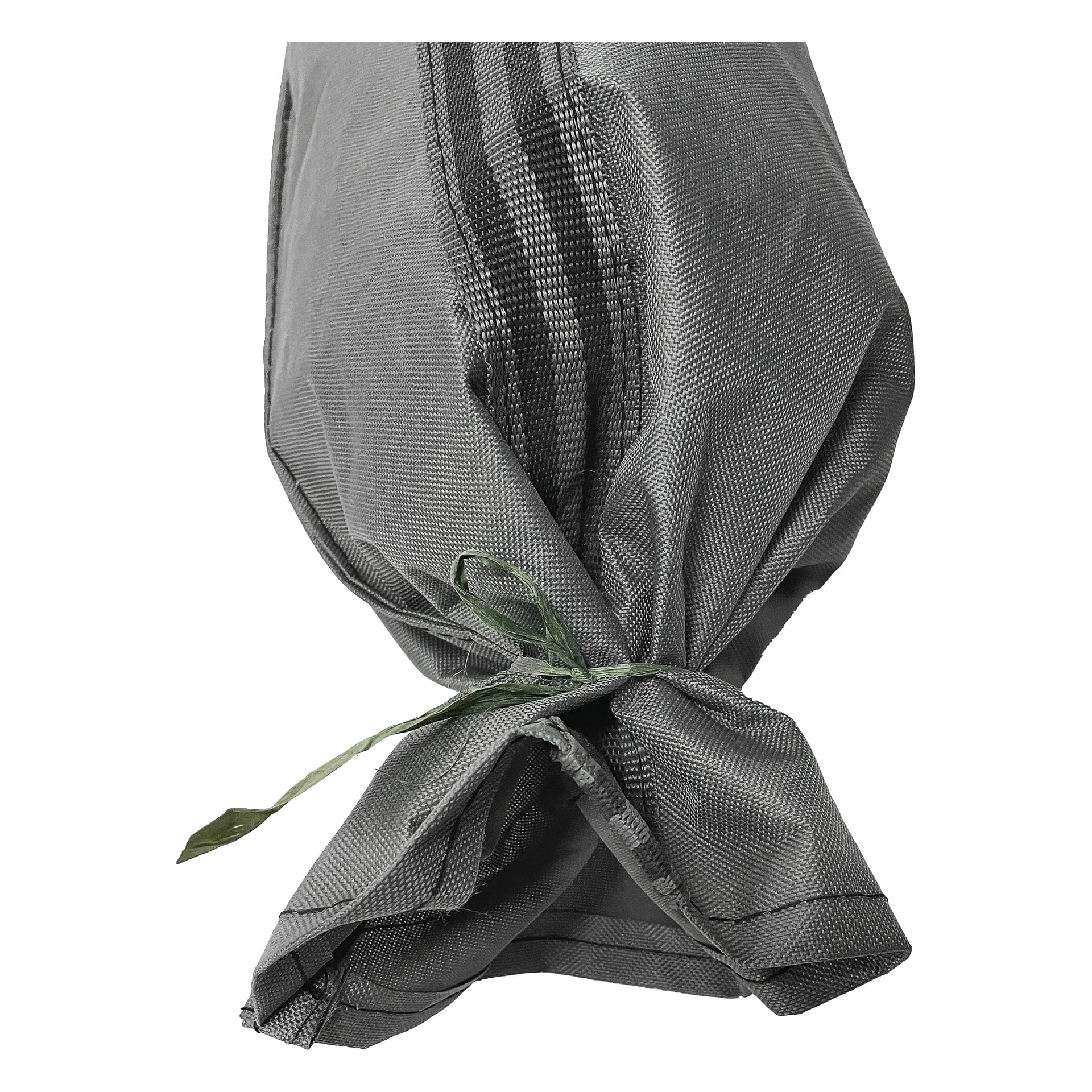 Nederste bilde av en 10-paknings Hard Head Sandbags som viser grått vevd stoff, grønn slipssnor og synlig sandsekktekstur.