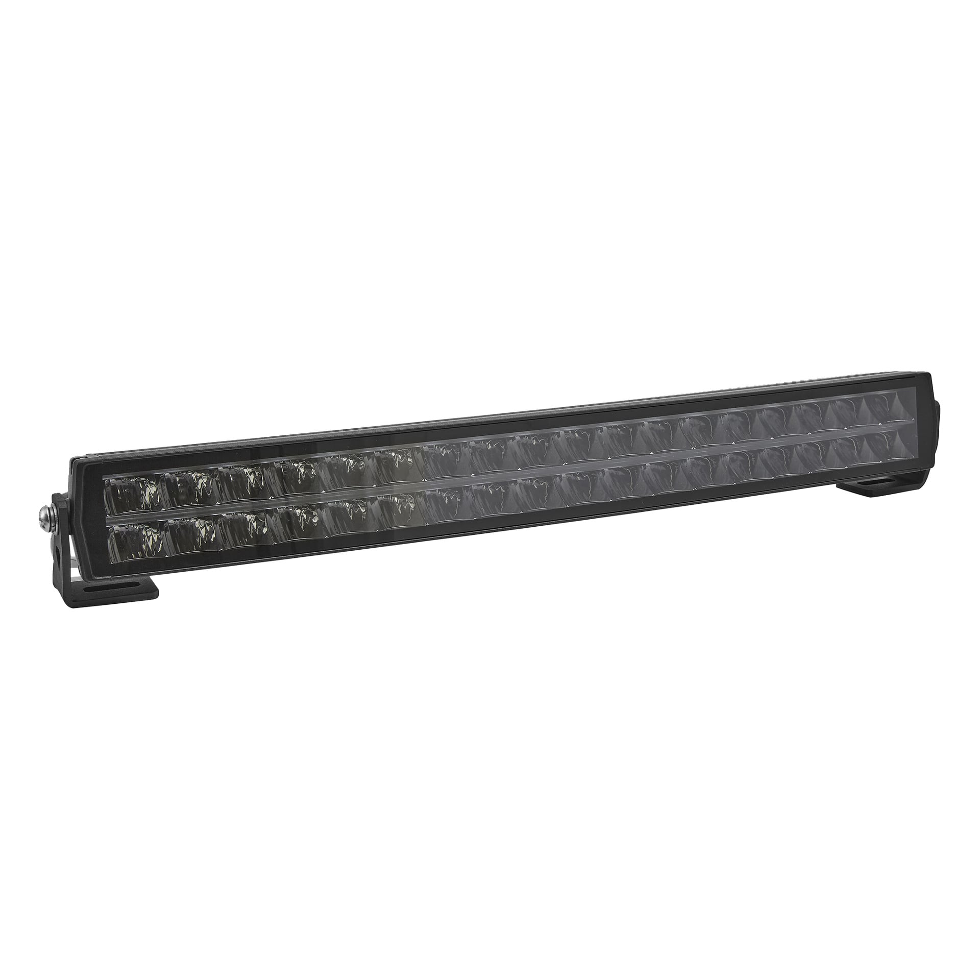 Hamron LED-lysstang: svart rektangel med doble rader av LED-er, festet i begge ender med kompakte metallbraketter.