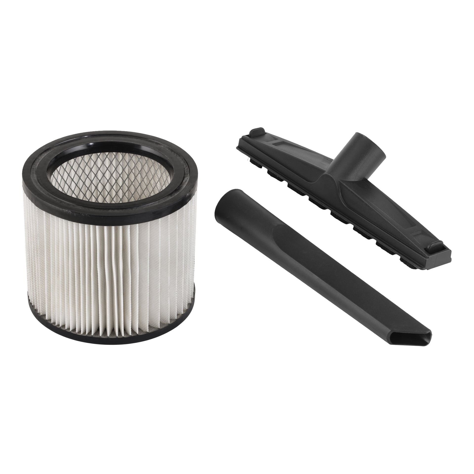 Meec Tools Heavy-duty støvsuger har et sylindrisk plissert filter, flatt gulvfeste og et sprekkverktøy.