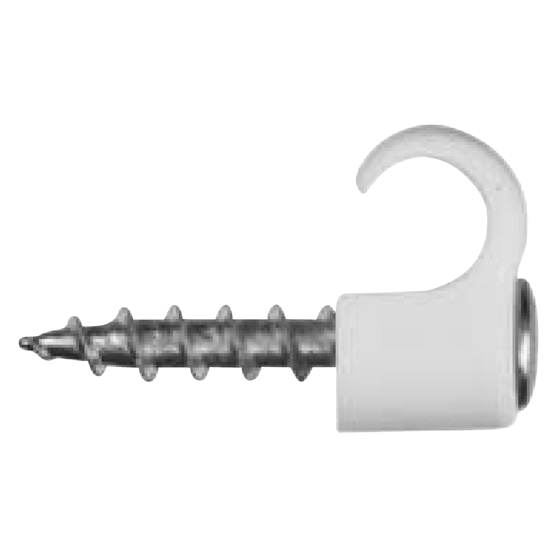 Schneider Electric Screw clips TCS-C3 består av en metallskruv med en vit plastkrok på toppen.
