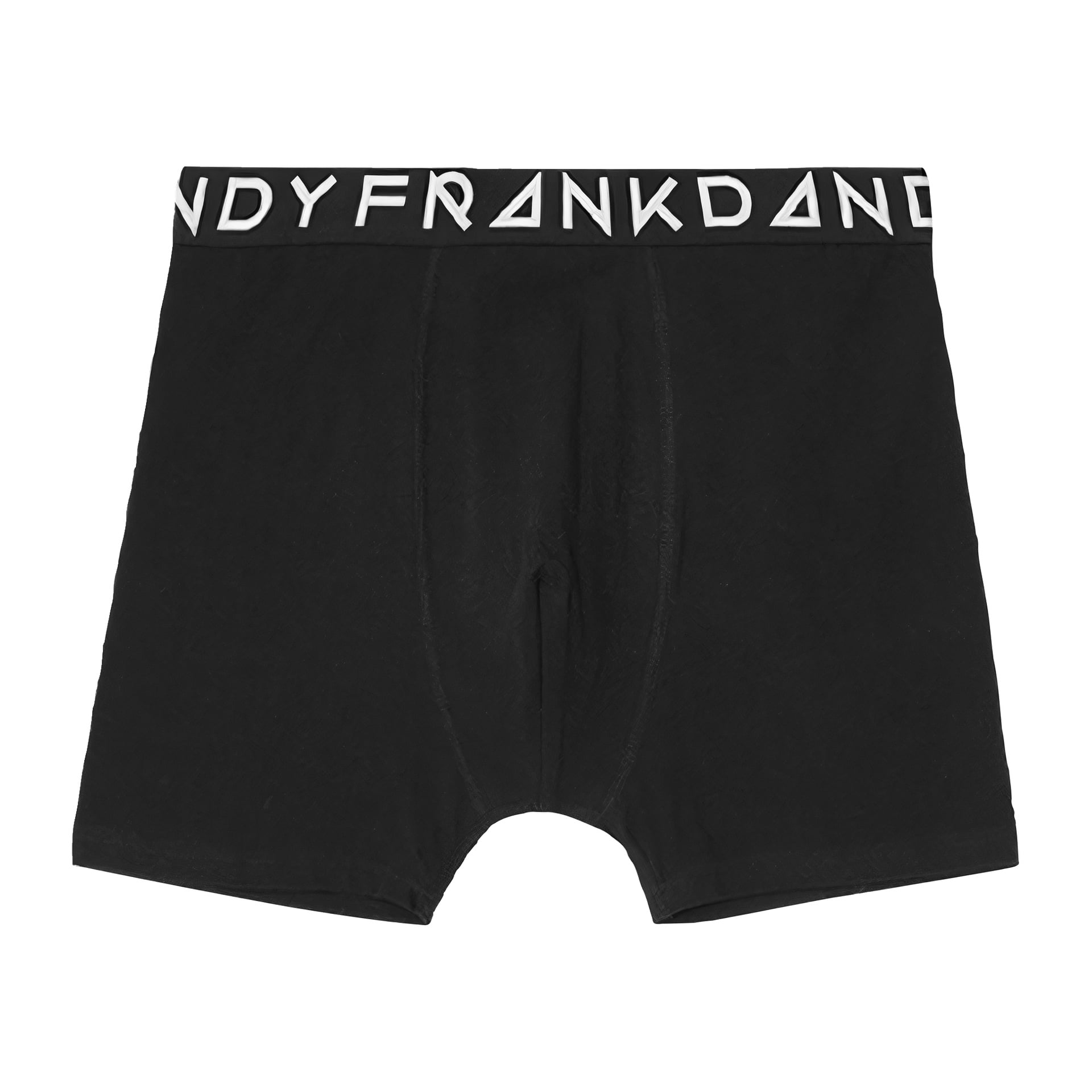 Set med tre enkla svarta Frank Dandy-boxershorts med matchande svarta midjeband, var och en med "FRANKDANDY" i fet vit text.