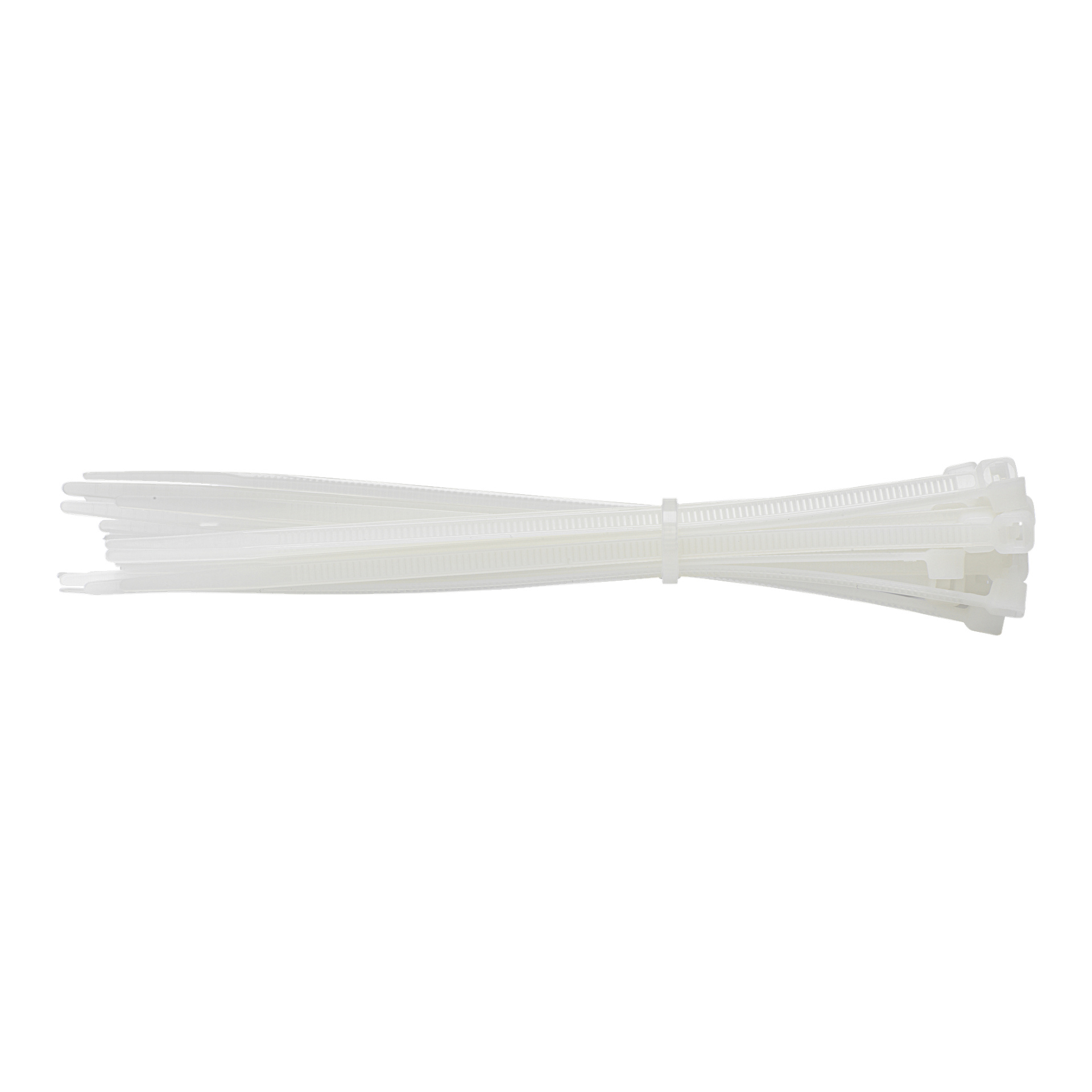 En samling Anslut-buntband hålls prydligt ihop av en enda vit plastknytning som är virad runt mitten för ordning.