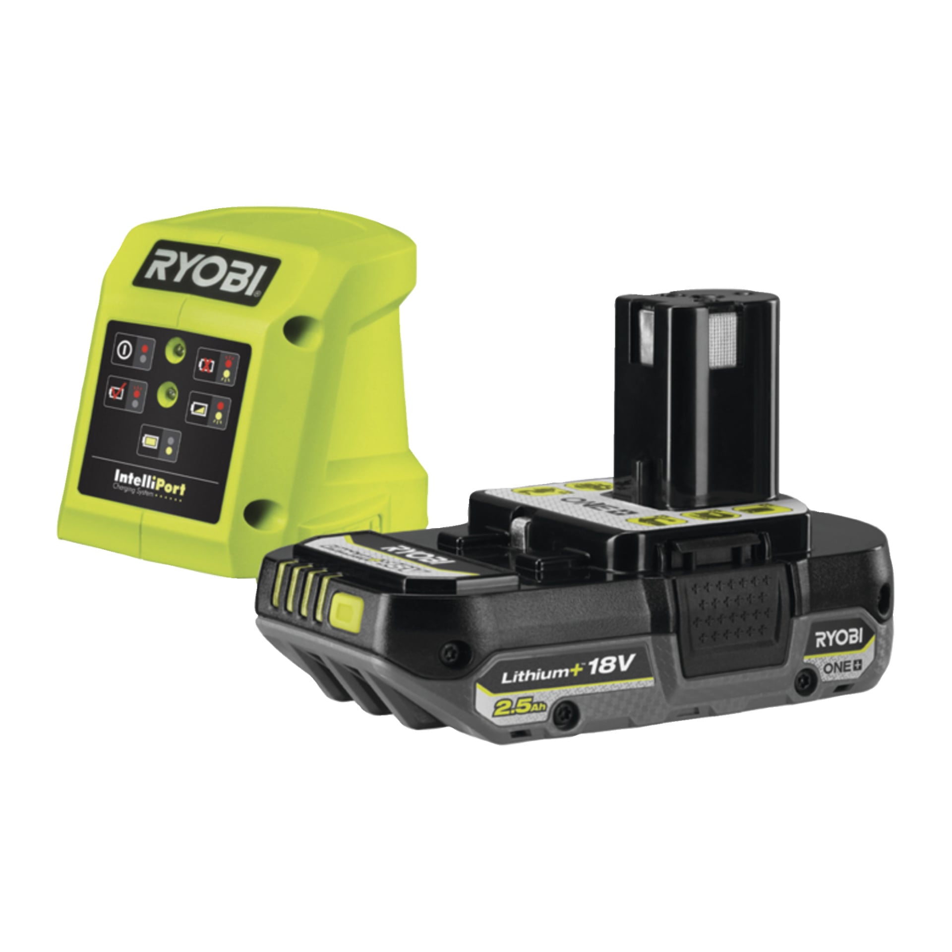 En svart og grønn Ryobi One+ RY18CS20A-125 batteridrevet motorsag vises.
