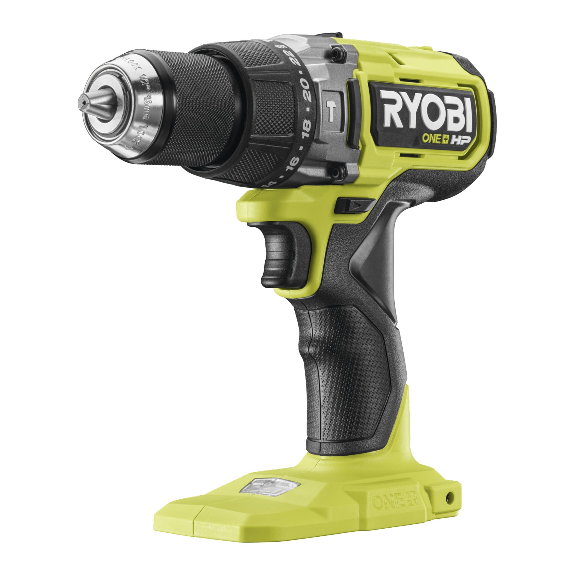Ryobi One+ HP borstlös skruvmejsel RPD18X1-1C40SJ med slagverks- och tillbehörskit, metallchuck, svartgrön kropp, inget batteri.