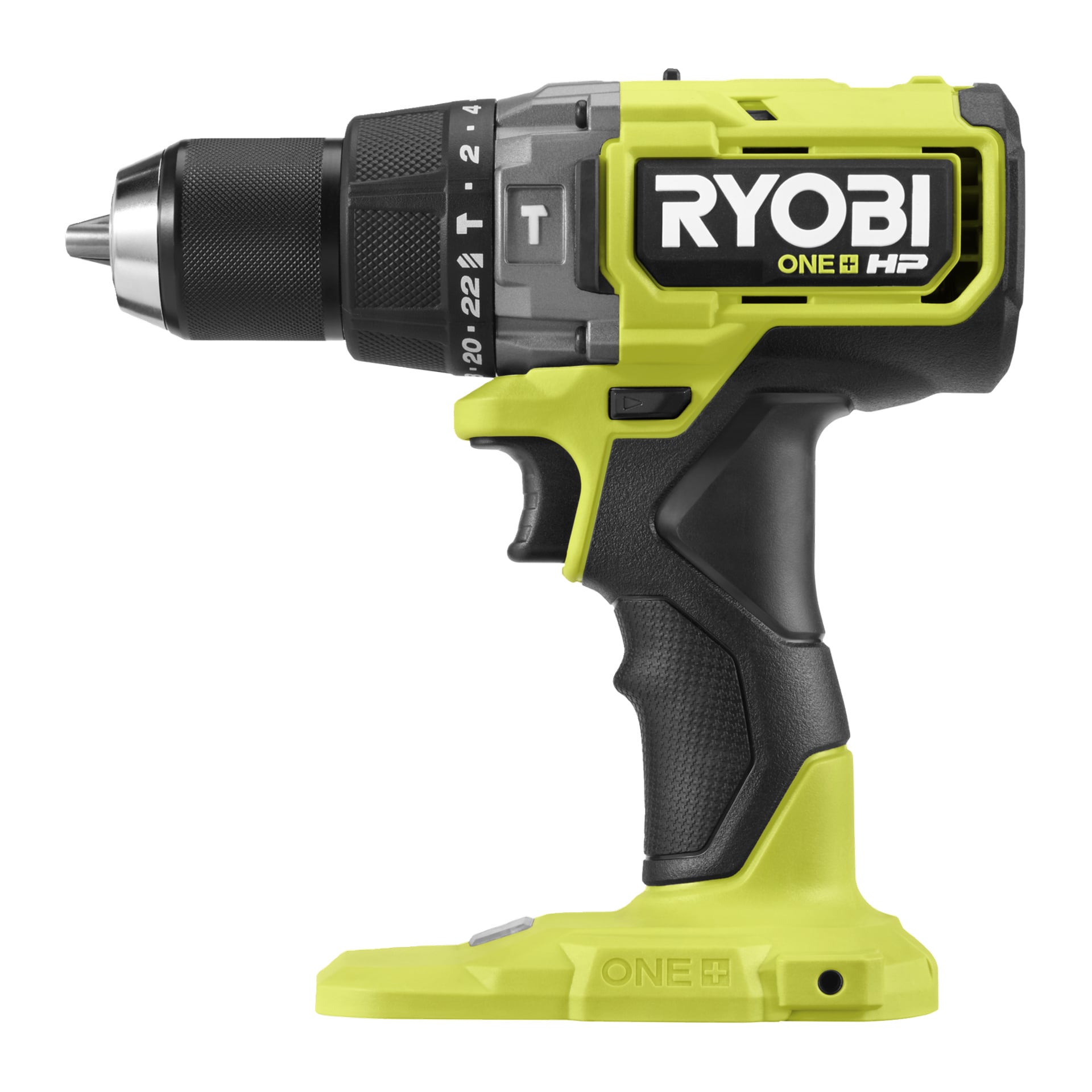 Ryobi One+ HP borstlös skruvmejsel med slagverk, RPD18X1-1C40SJ, i profil med svart/gul kropp och reglag.