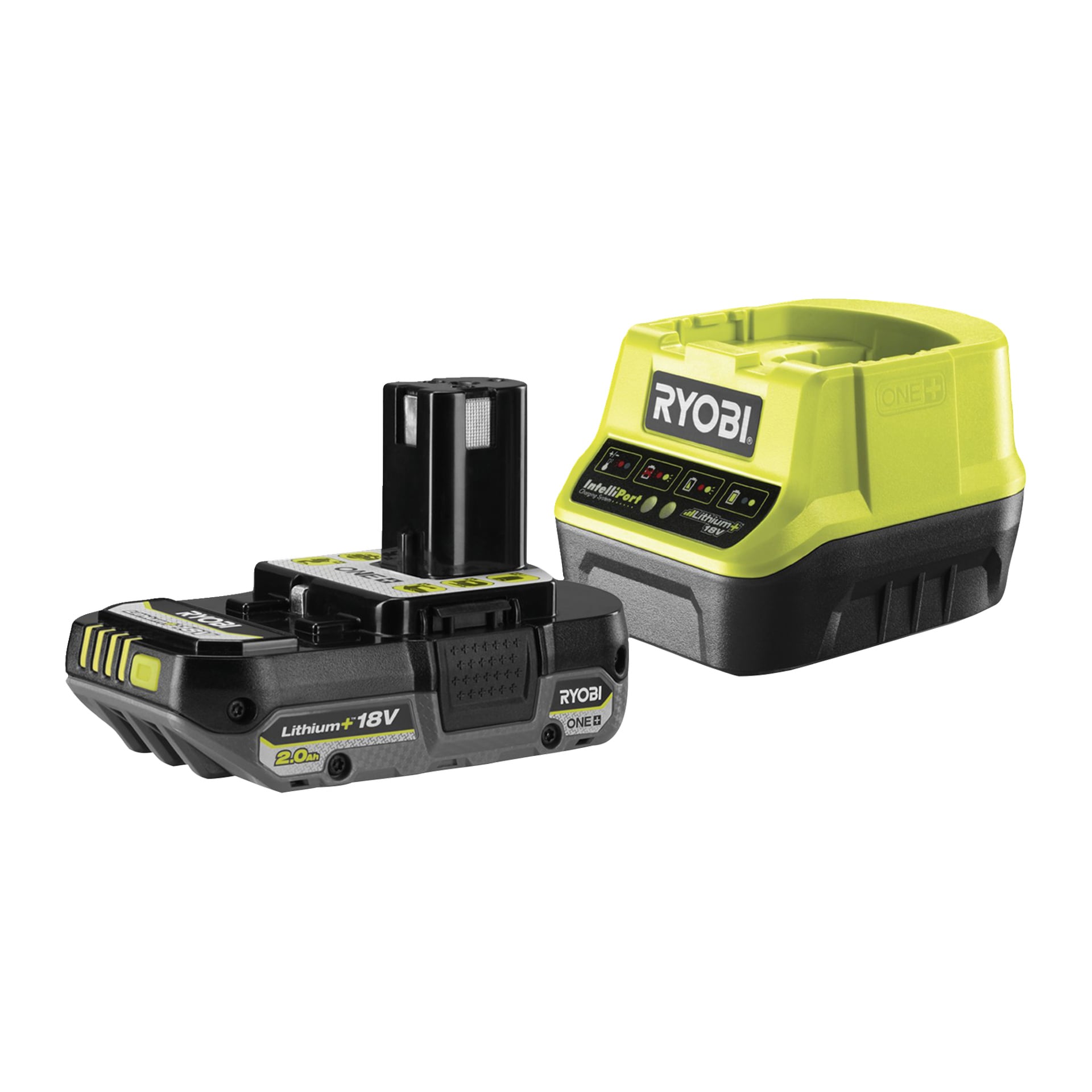 Ryobi One+ Swift Clean RDC18-1C20G do usuwania plam z baterii z eleganckim czarnym korpusem i zielonymi akcentami w charakterystycznym stylu marki.
