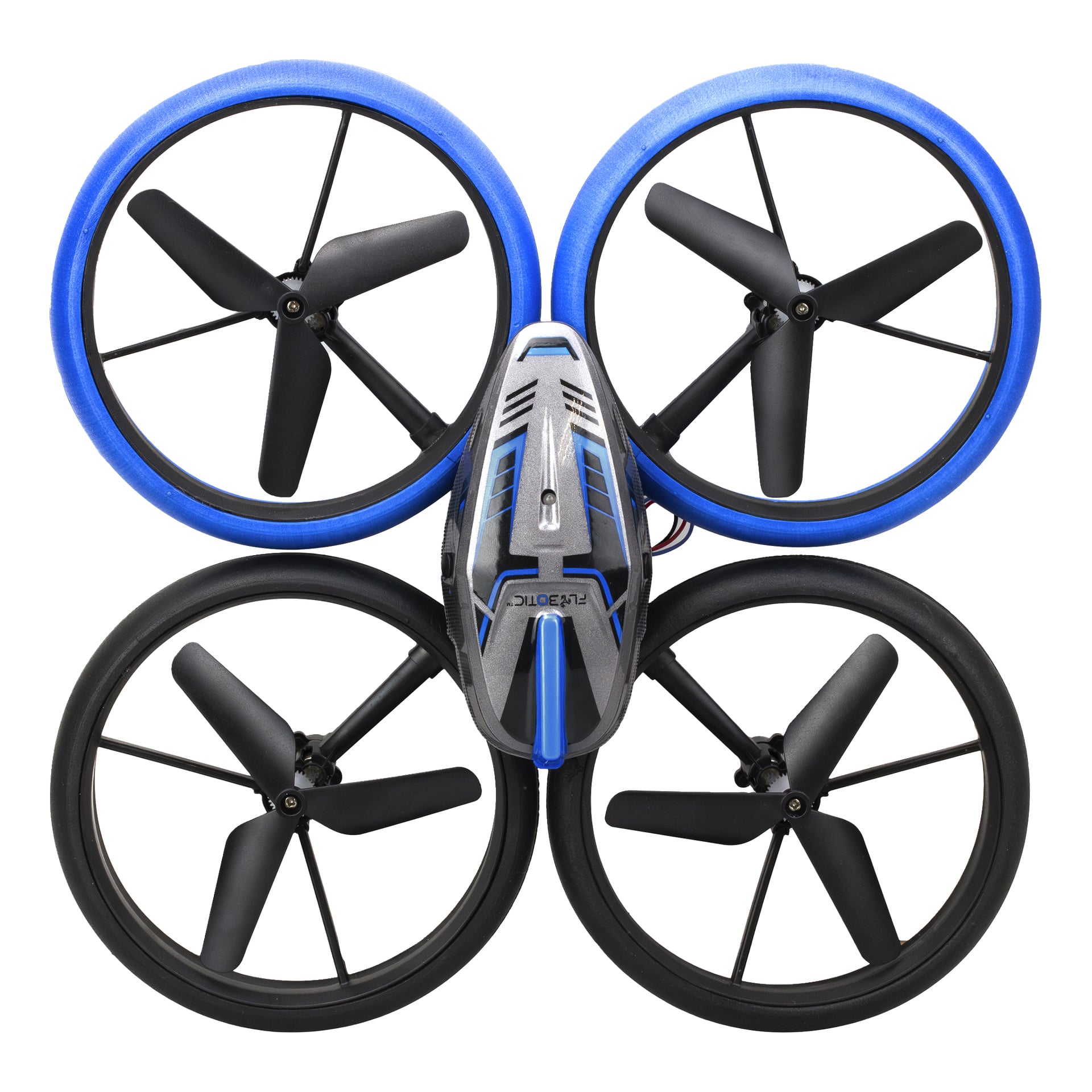 Quadkopter Silverlit Bumper Drone Vision Wifi z niebiesko-czarnymi śmigłami, szaro-niebieskim korpusem, Wi-Fi i kamerą 480p.