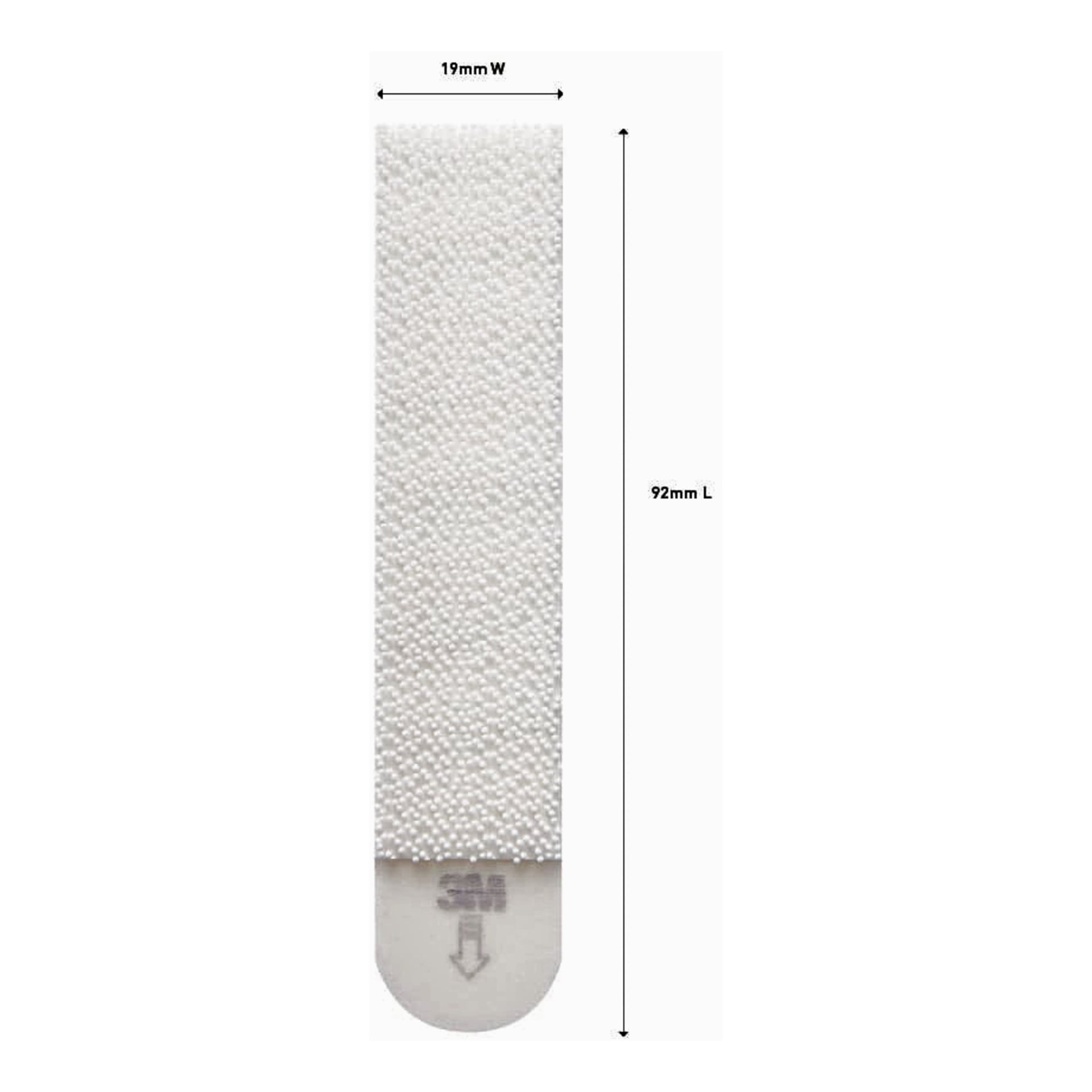 Command Large Picture Hanging Strip (4 paria), valkoinen, 19mm x 92mm, teksturoitu pyöristetyllä päällä, näyttää 3M-logon ja nuolien.