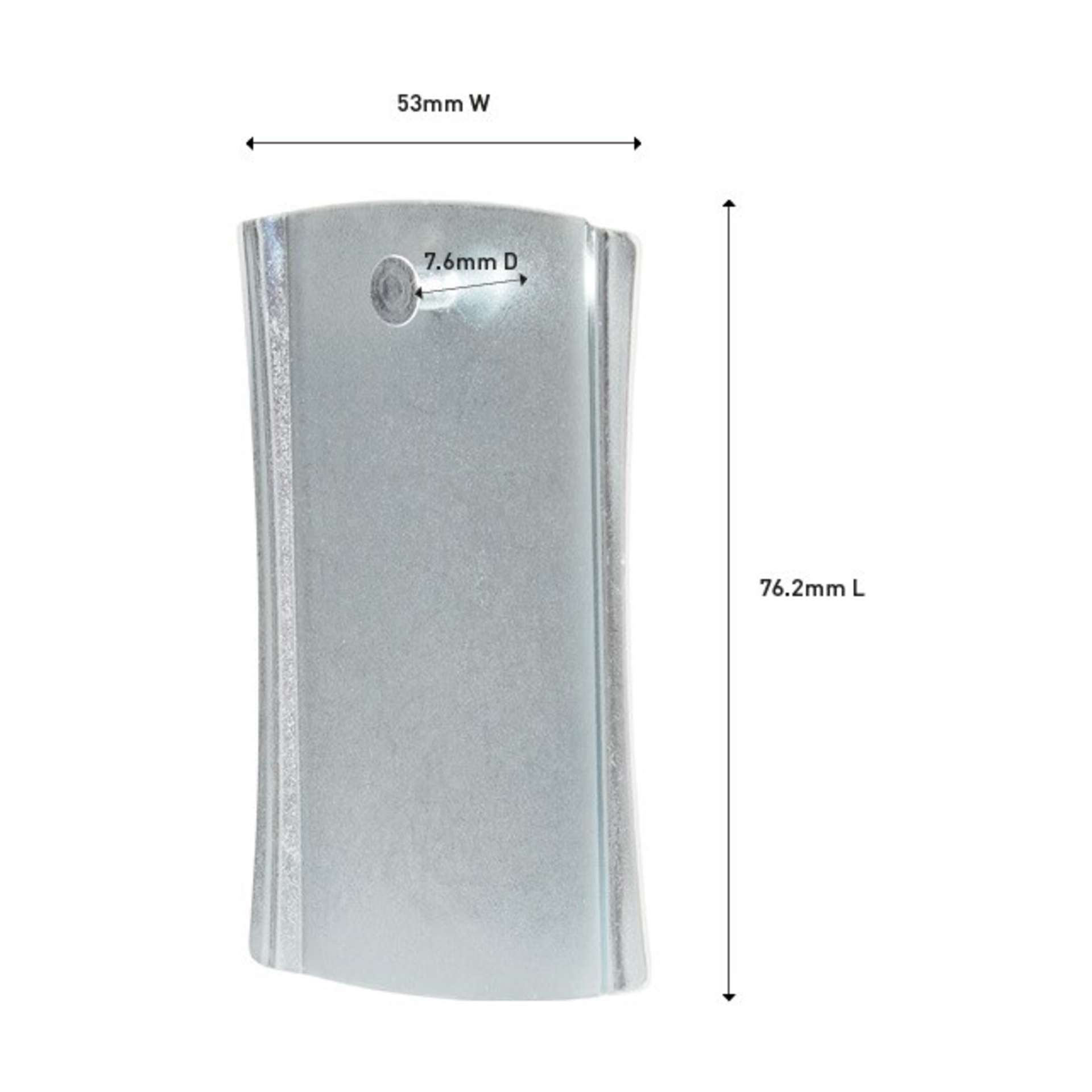 Metalowy hak Command Jumbo Universal Sticky Nails, zakrzywiony prostokątny, 53mm x 76,2mm, z otworem 7,6mm na jednym końcu.