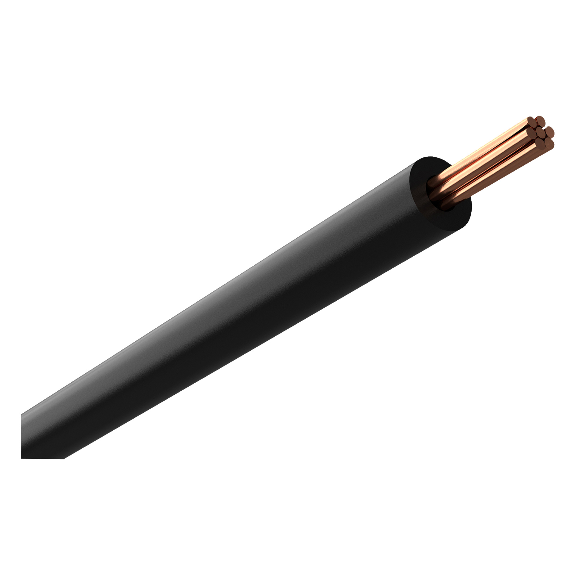 En närbild på en Amokabel trådad kabel med änden avskuren, med flera kopparledare inuti.