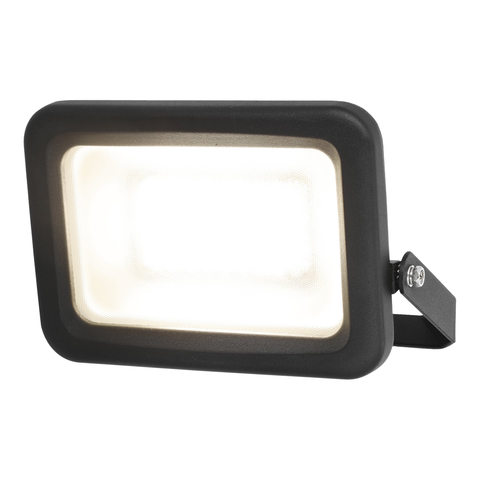 Anslut LED floodlight: prostokątna oprawa z jasnym białym środkiem, zamontowana na metalowym wsporniku.